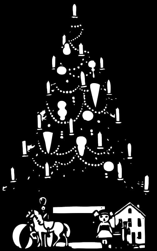 Cây thông Noel và đồ chơi in bóng Hình nền