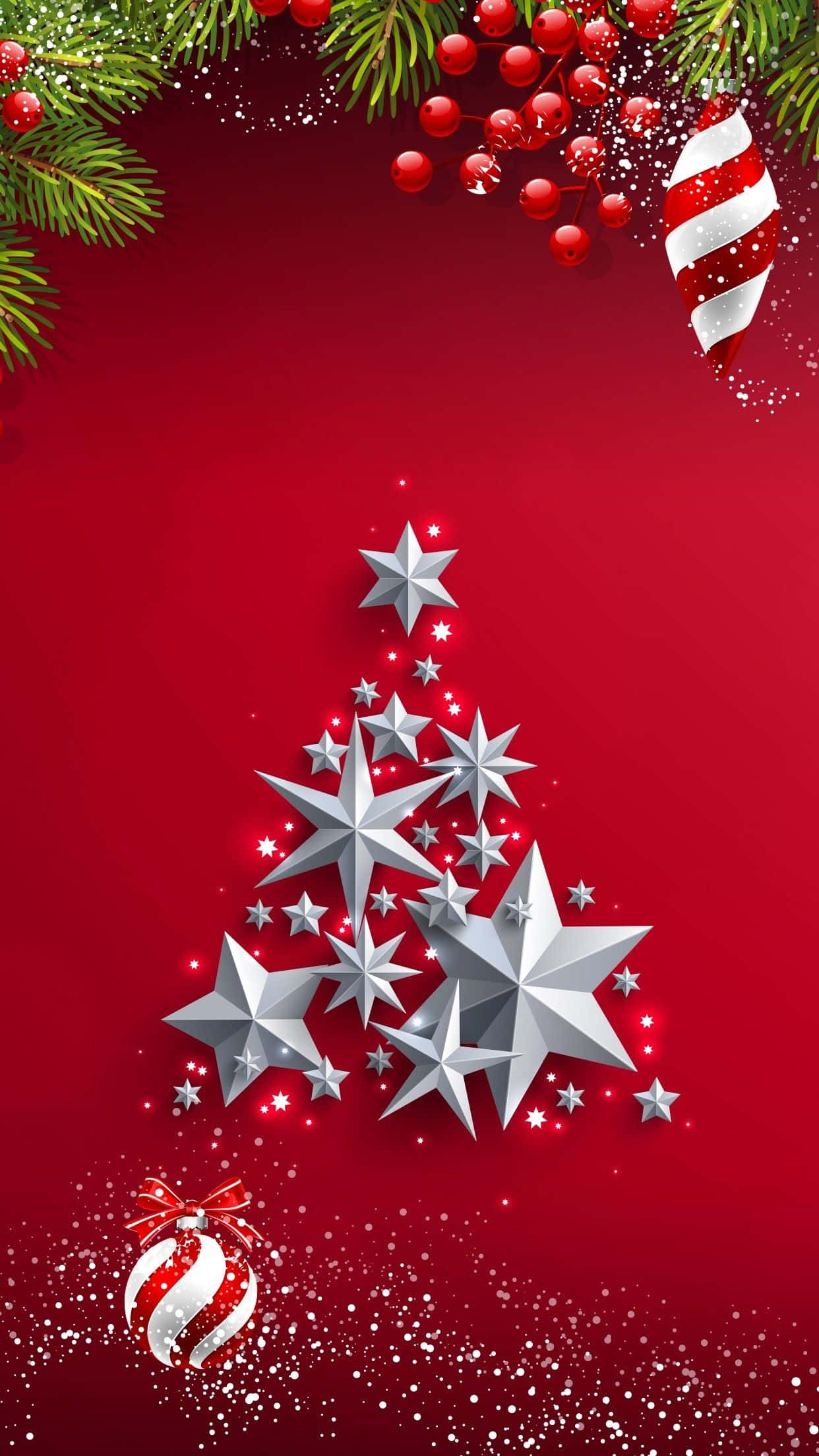cây thông Noel với những ngôi sao trên nền đỏ Hình nền