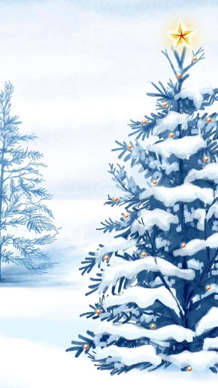 Cây thông Noel xanh tươi phủ tuyết cho iPhone Hình nền