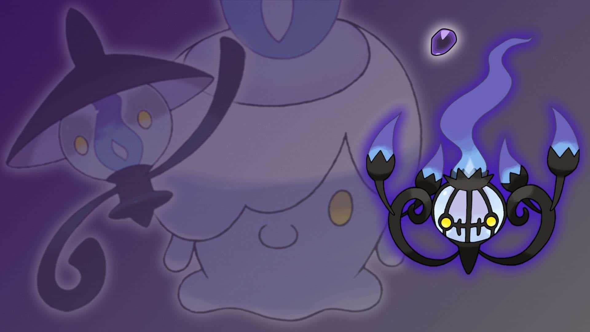 Chandelure với hình bóng của Lampent và Litwick Hình nền
