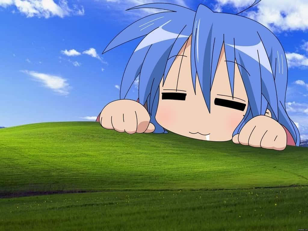 Chàng trai Anime cười nghiêng đầu tận hưởng khoảnh khắc hài hước Hình nền
