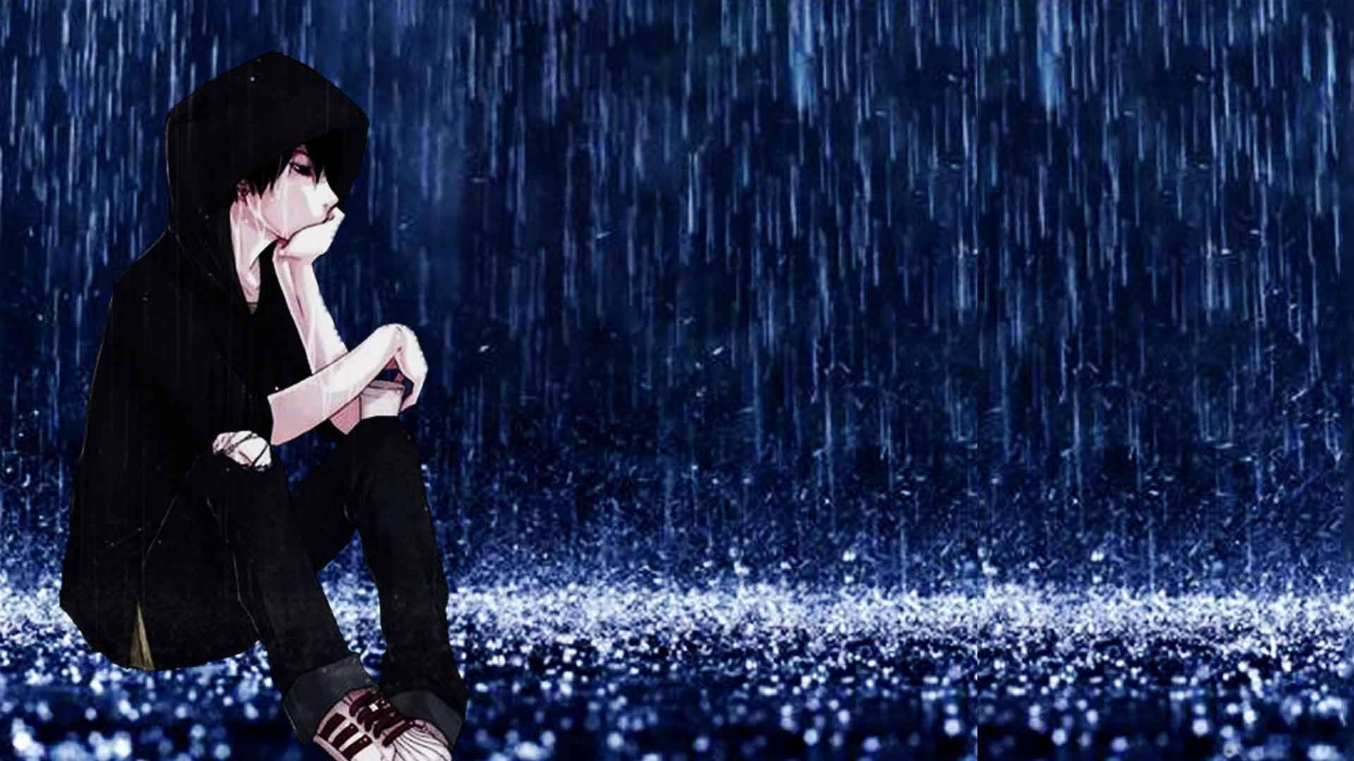 Chàng Trai Anime Buồn Cô Đơn Trong Mưa Hình nền