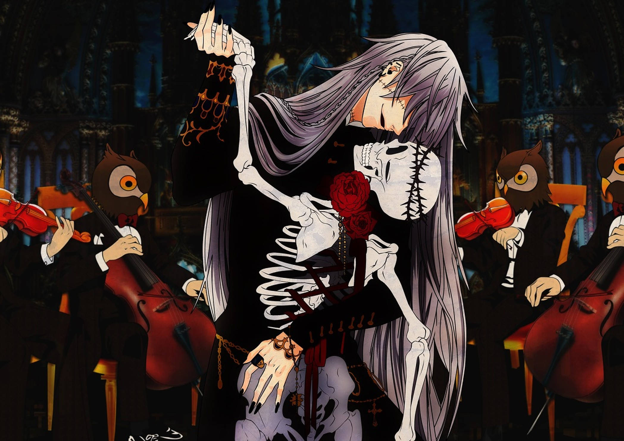 Chàng Trai Anime Nhảy Múa Cùng Bộ Xương Hình nền