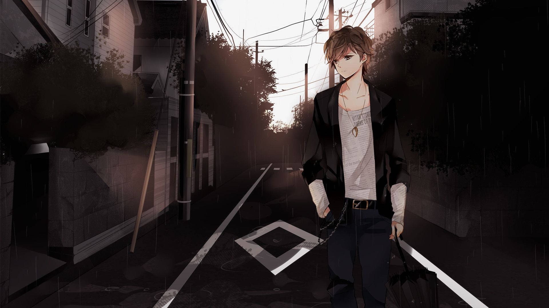 Hình nền chàng trai anime ngầu trong con hẻm tối