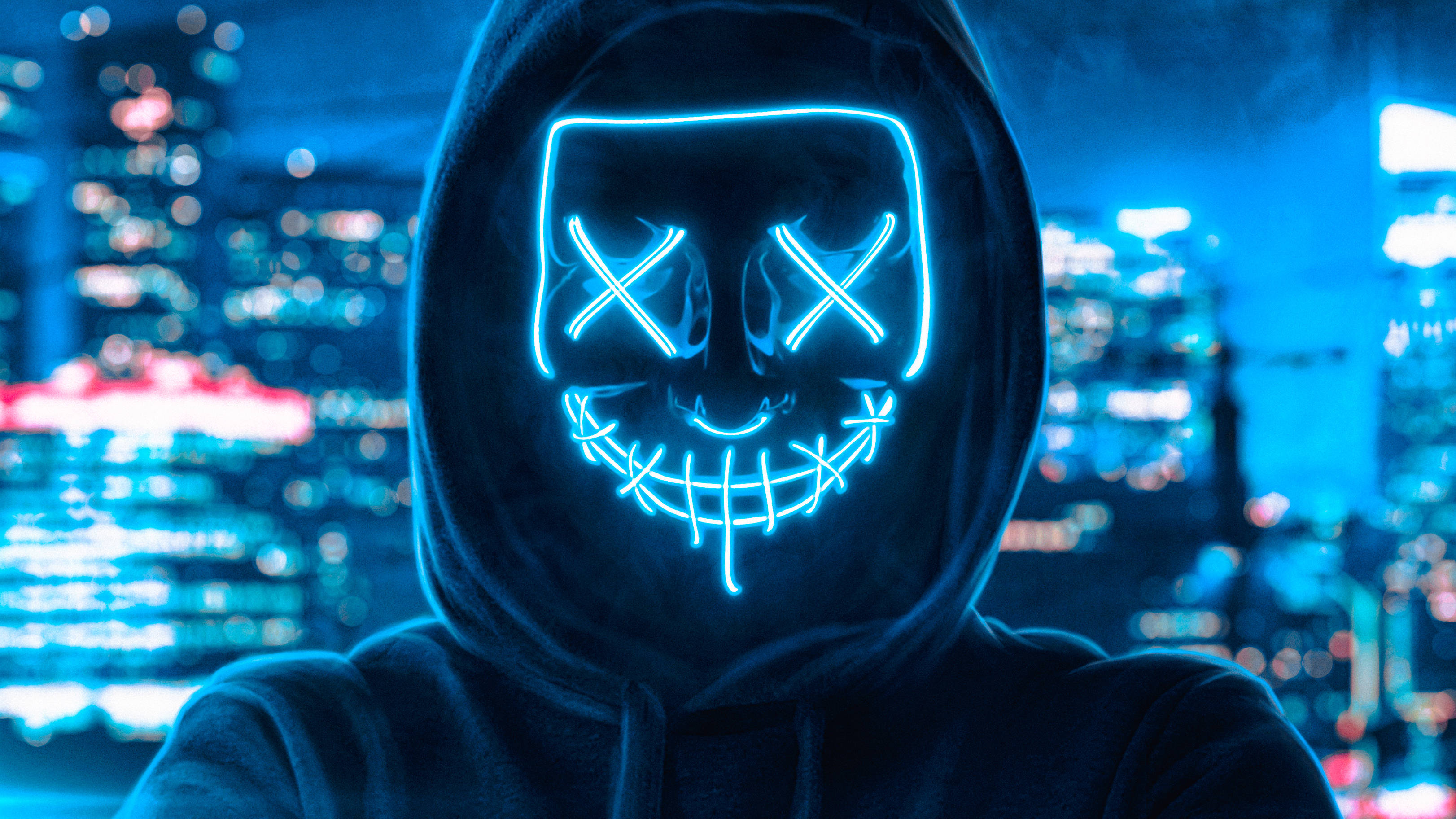 Chàng Trai Đeo Mặt Nạ Purge Ánh Sáng Xanh Neon Hình nền