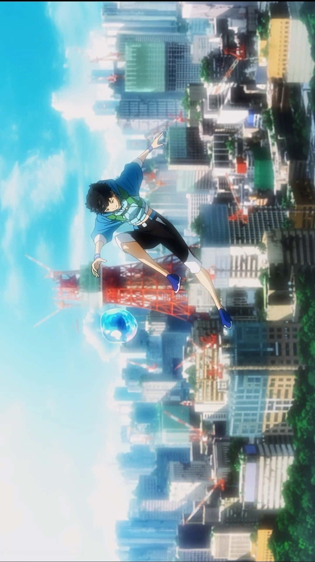 Chàng Trai Nhảy Trong Thành Phố Với Bong Bóng Chân Dung Anime Hình nền