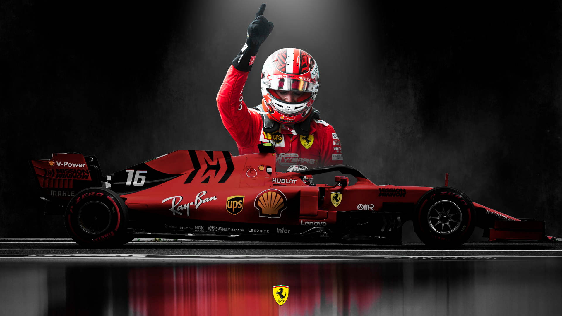 Charles Leclerc chỉ tay lên và xe bên hông Hình nền