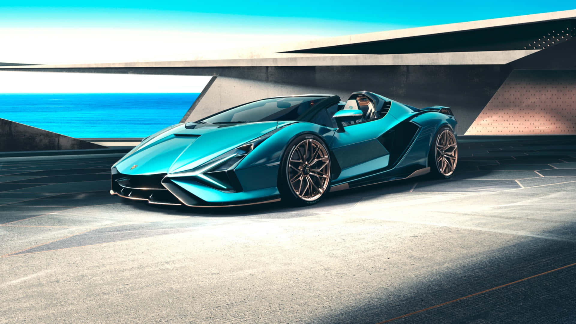 Chiếc Lamborghini Huracan đỗ trước một tòa nhà Hình nền