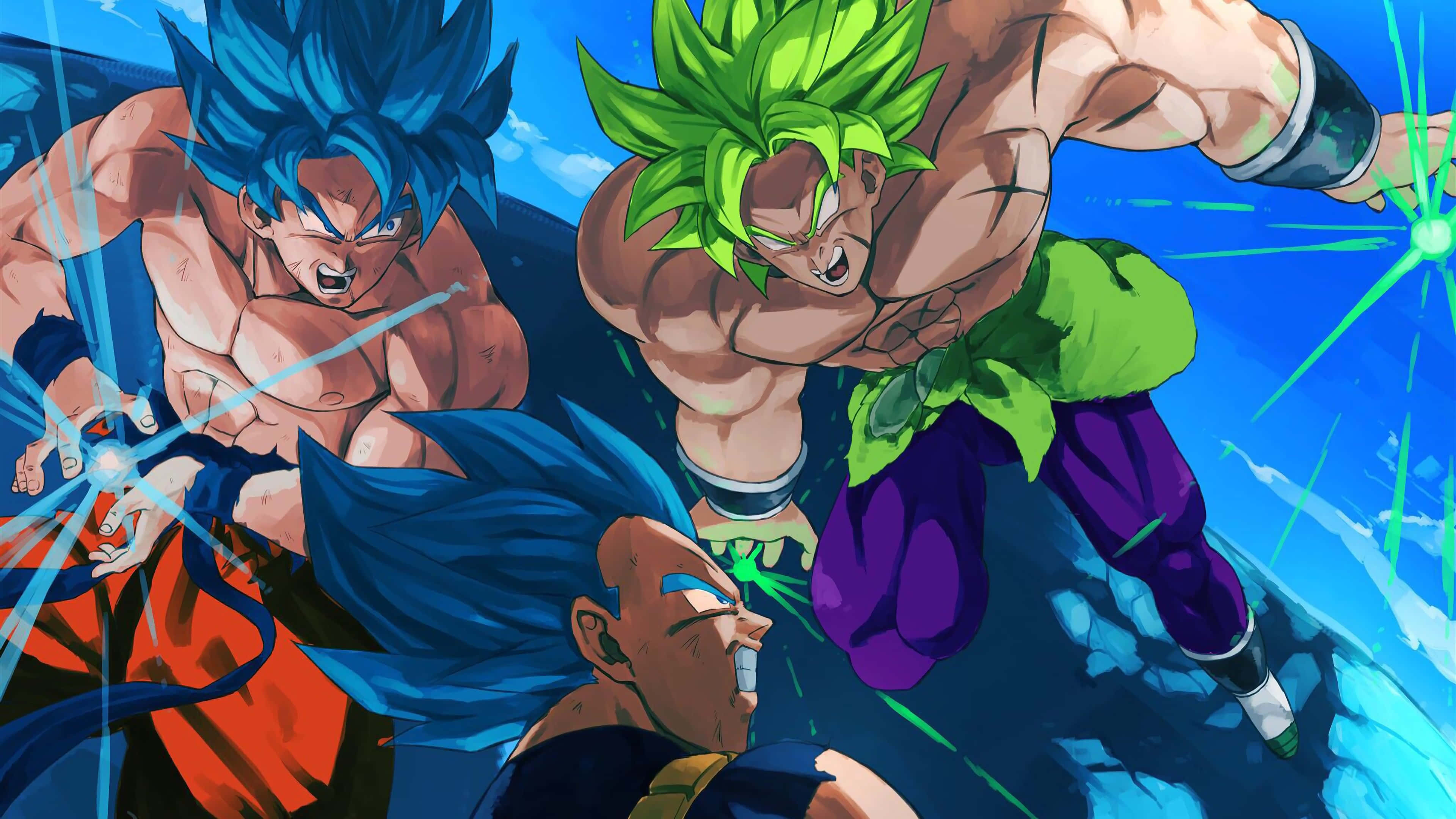 Chiến binh Super Saiyan God Broly đứng trong tư thế chiến thắng. Hình nền