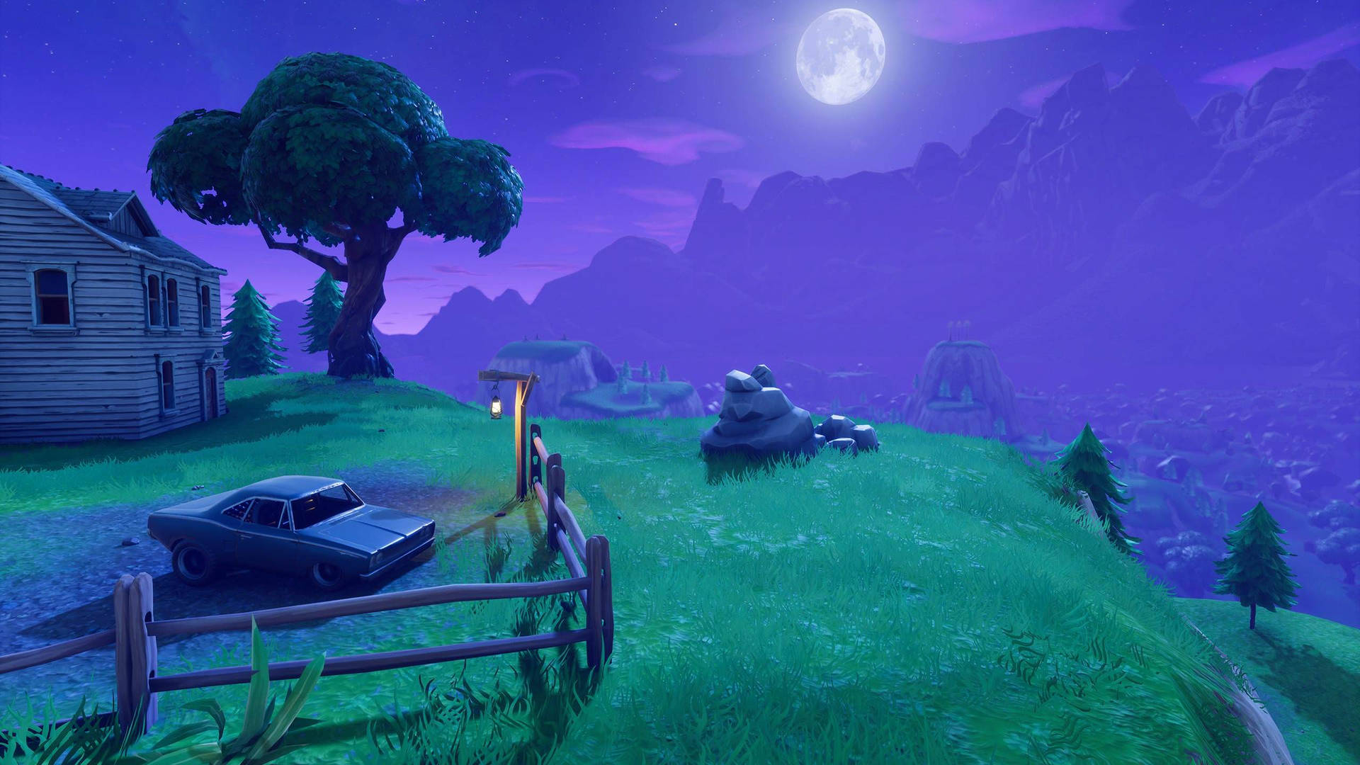 Quang cảnh đêm yên bình với trăng tròn trong Fortnite hình nền HD.