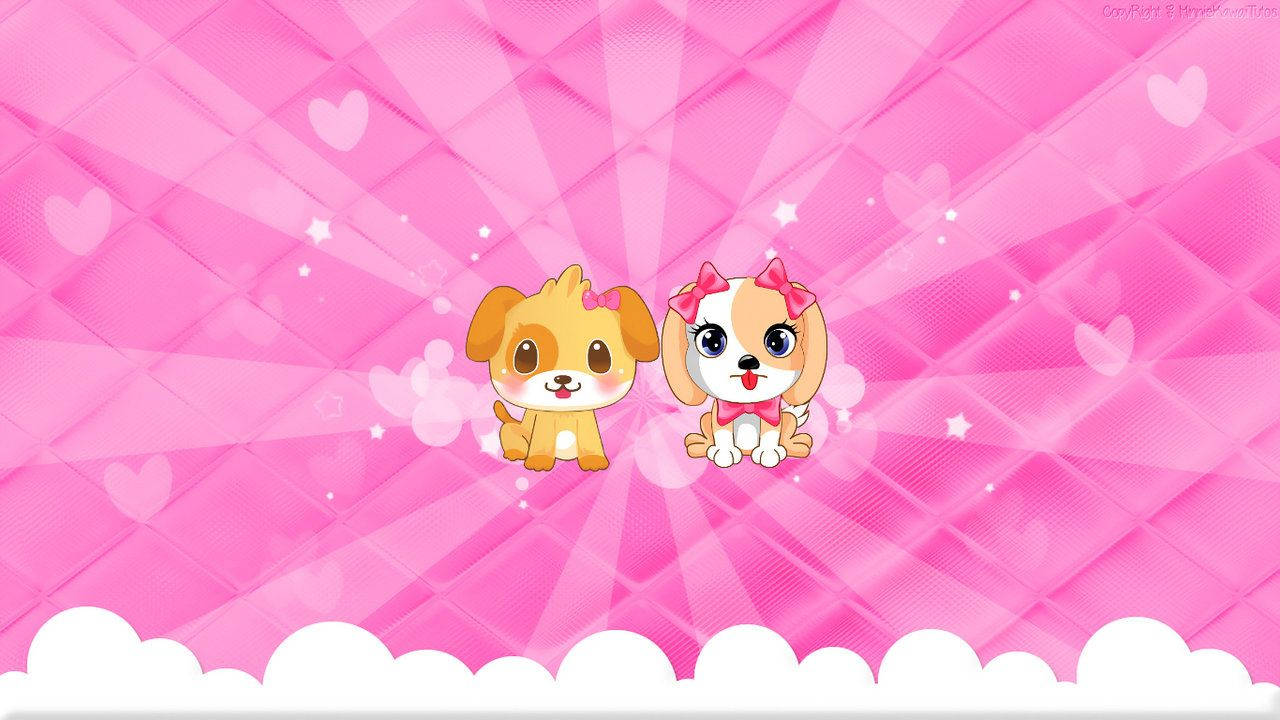 Chó Dễ Thương Trên Nền Hồng Kawaii Hình nền