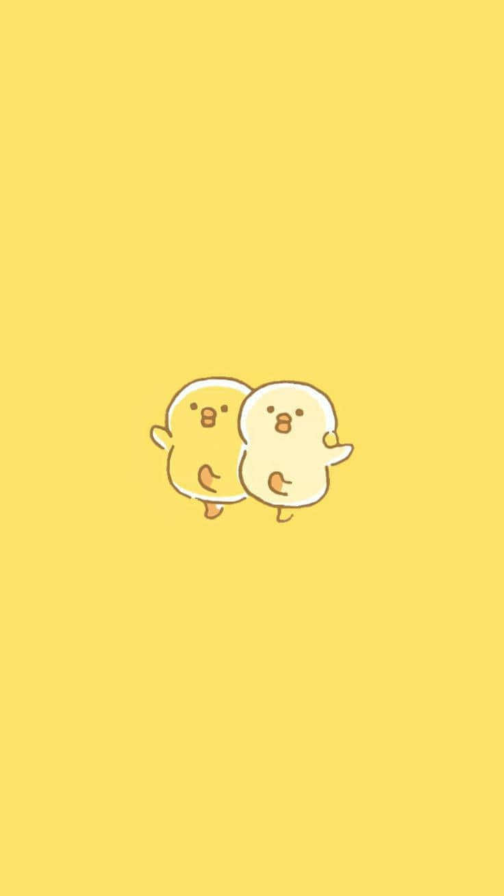 Chú gà con nhảy múa màu vàng pastel dễ thương Hình nền
