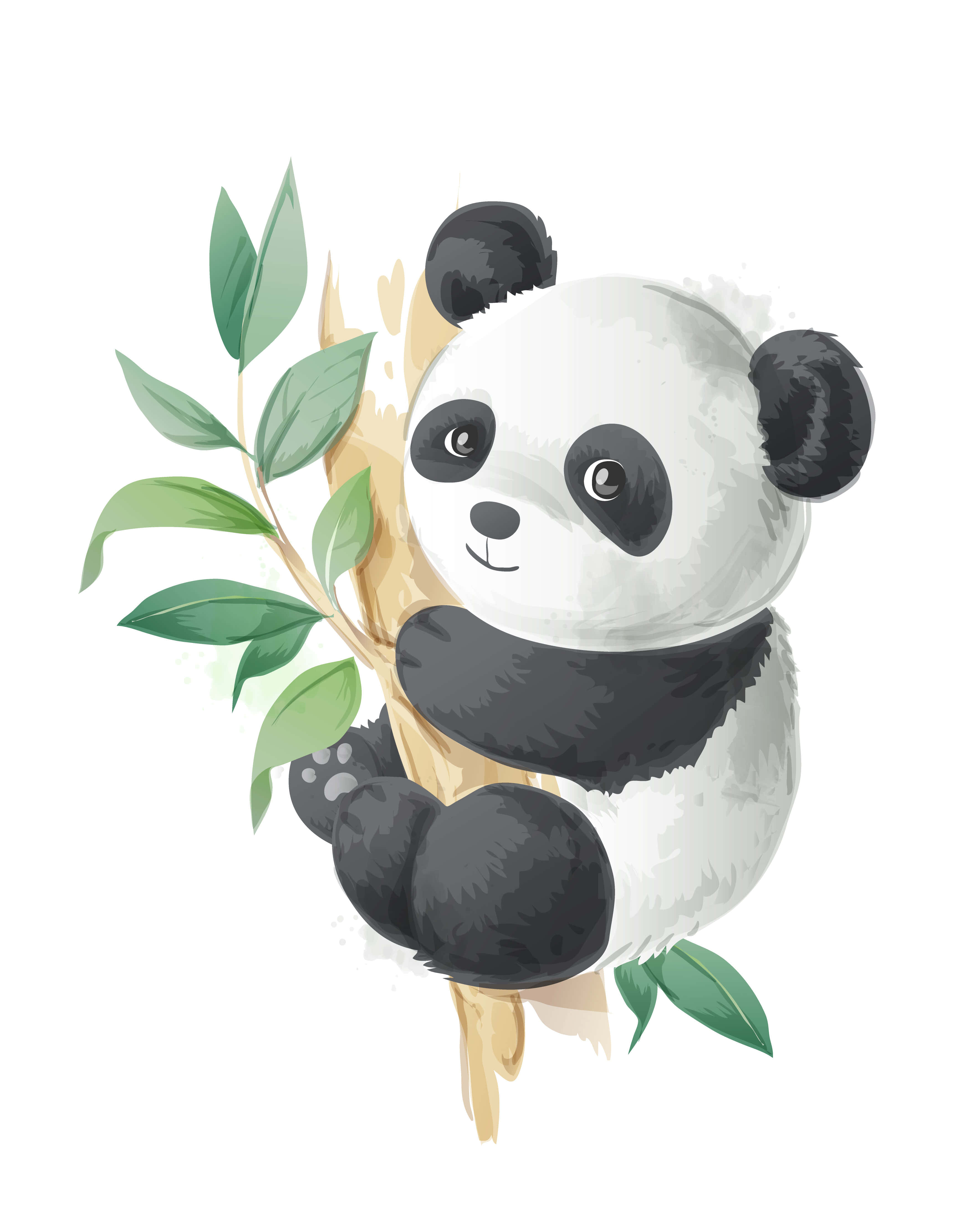 Chú gấu trúc hoạt hình dễ thương trên cành cây Hình nền