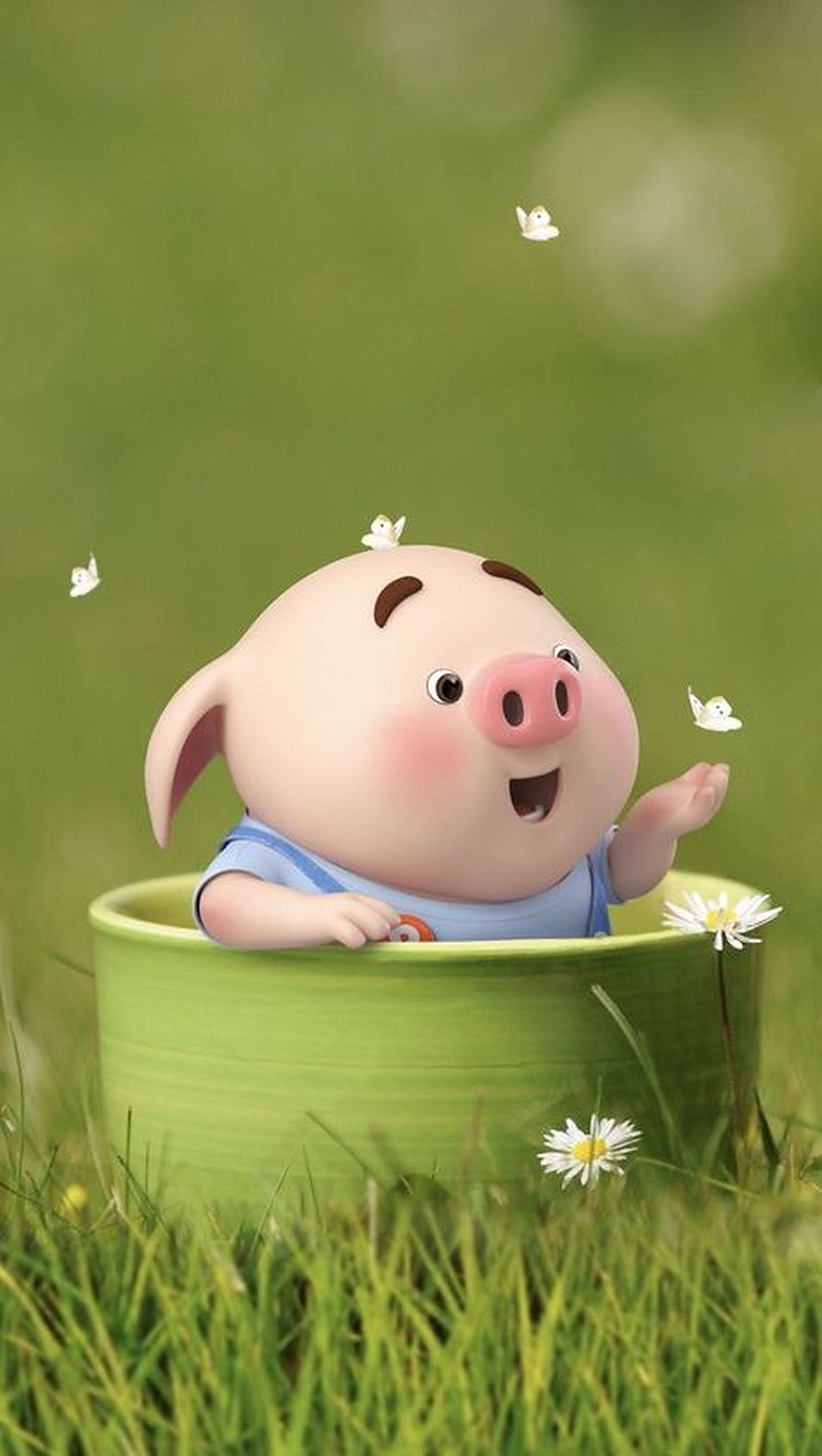 Chú Heo Dễ Thương Với Hoa Cúc Hình nền