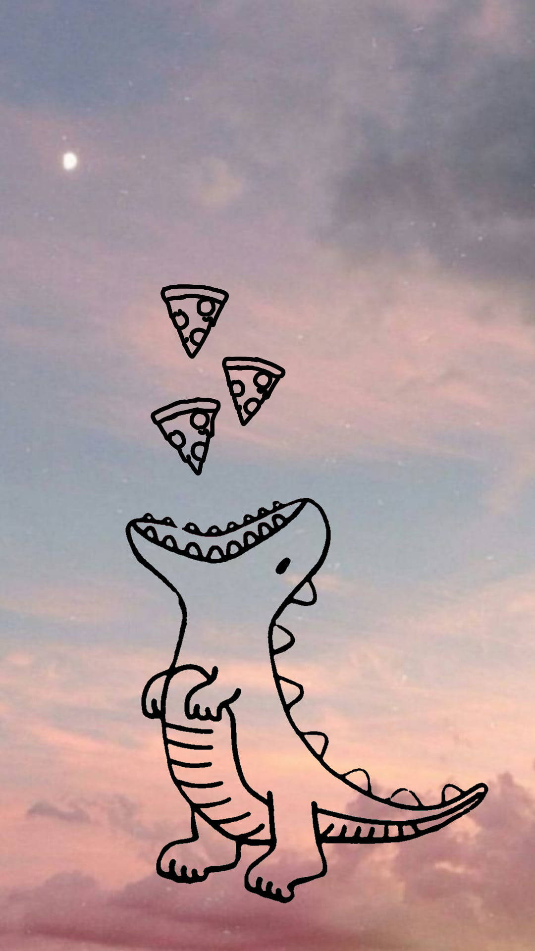 Chú Khủng Long Dễ Thương Ăn Pizza Trên Bầu Trời Hình nền