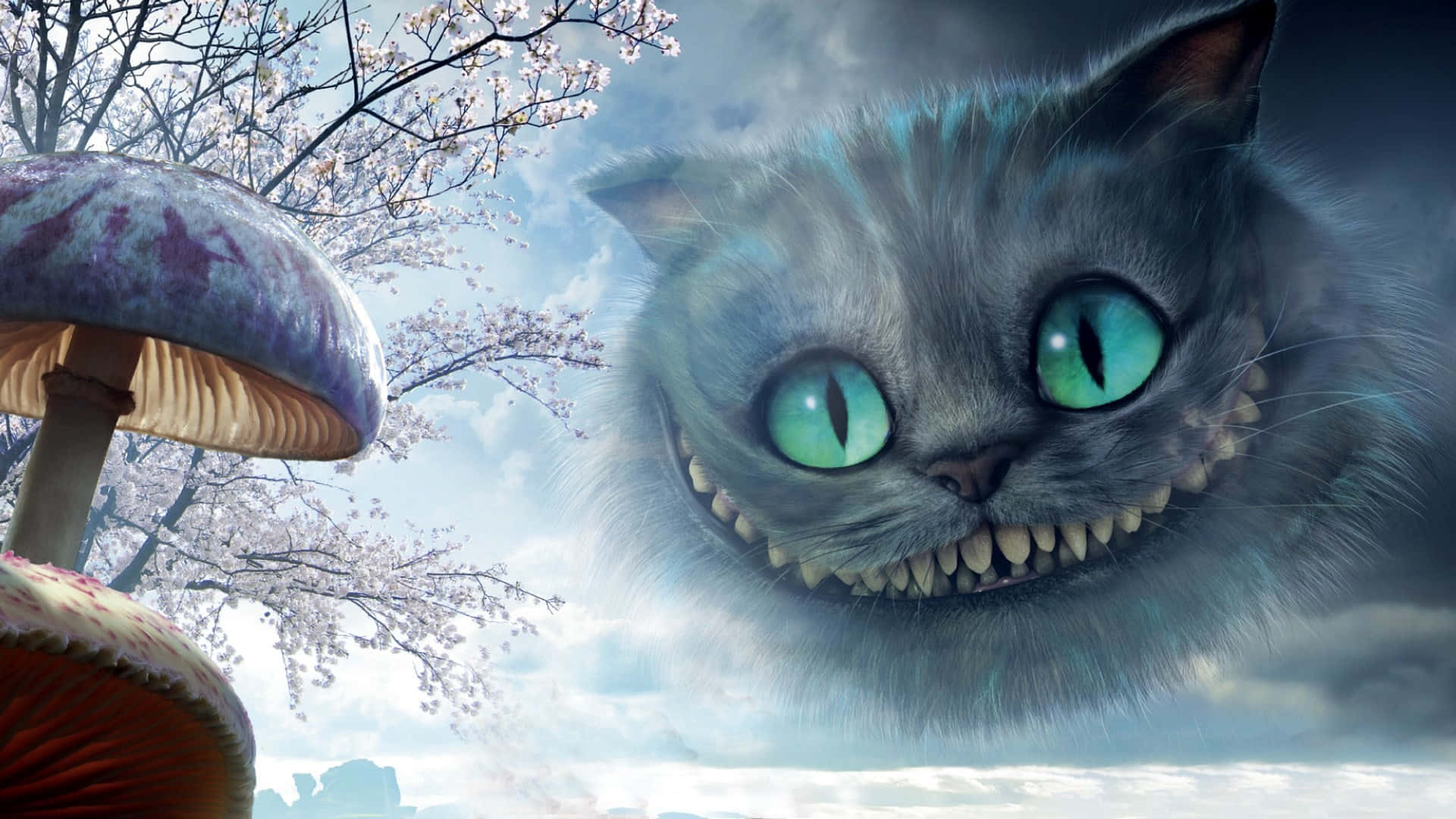Chú mèo Cheshire khổng lồ nở nụ cười ranh mãnh dưới ánh sao. Hình nền