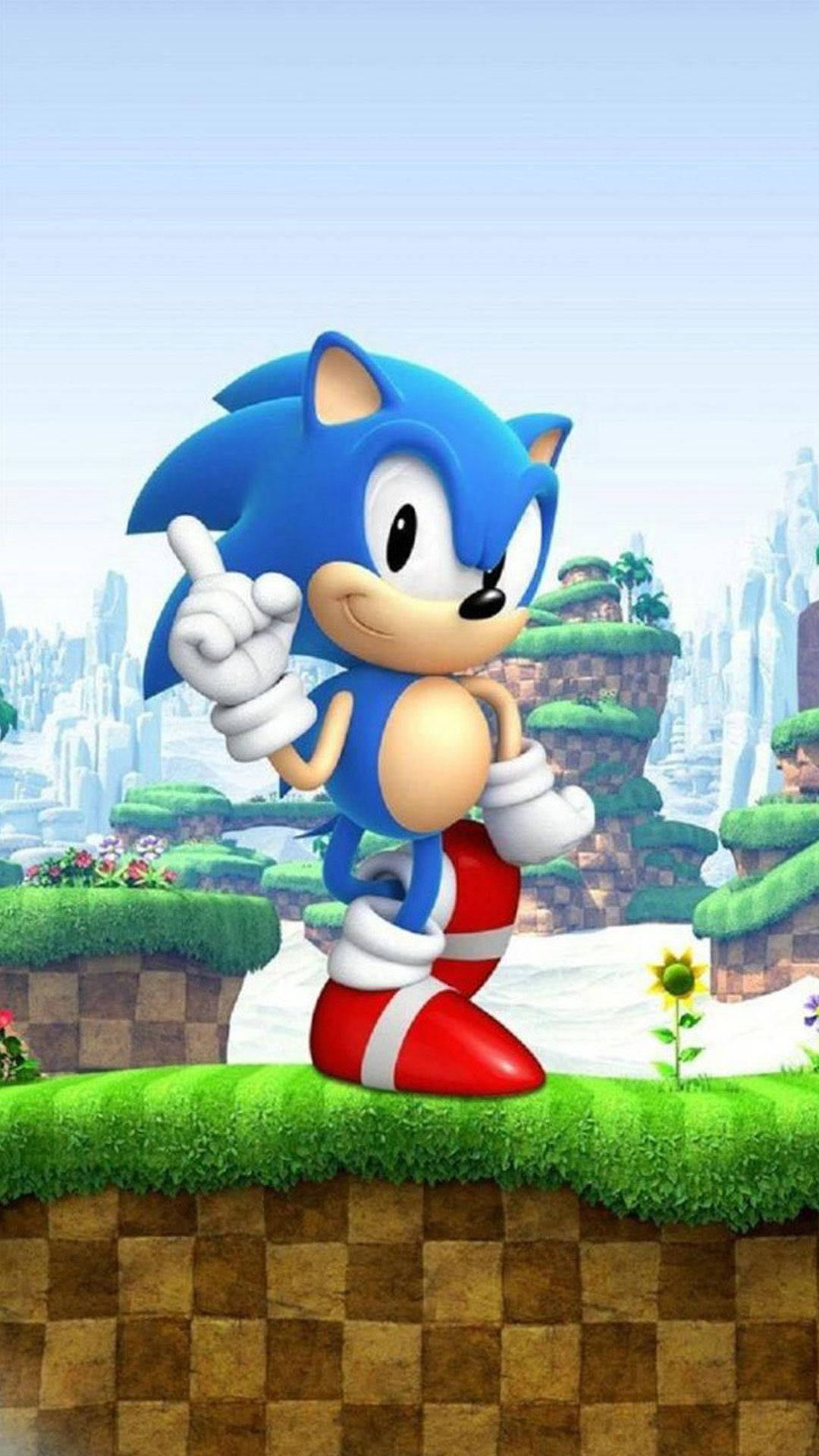 Hình nền chú nhím Sonic phiêu lưu trên những bậc thang xanh.