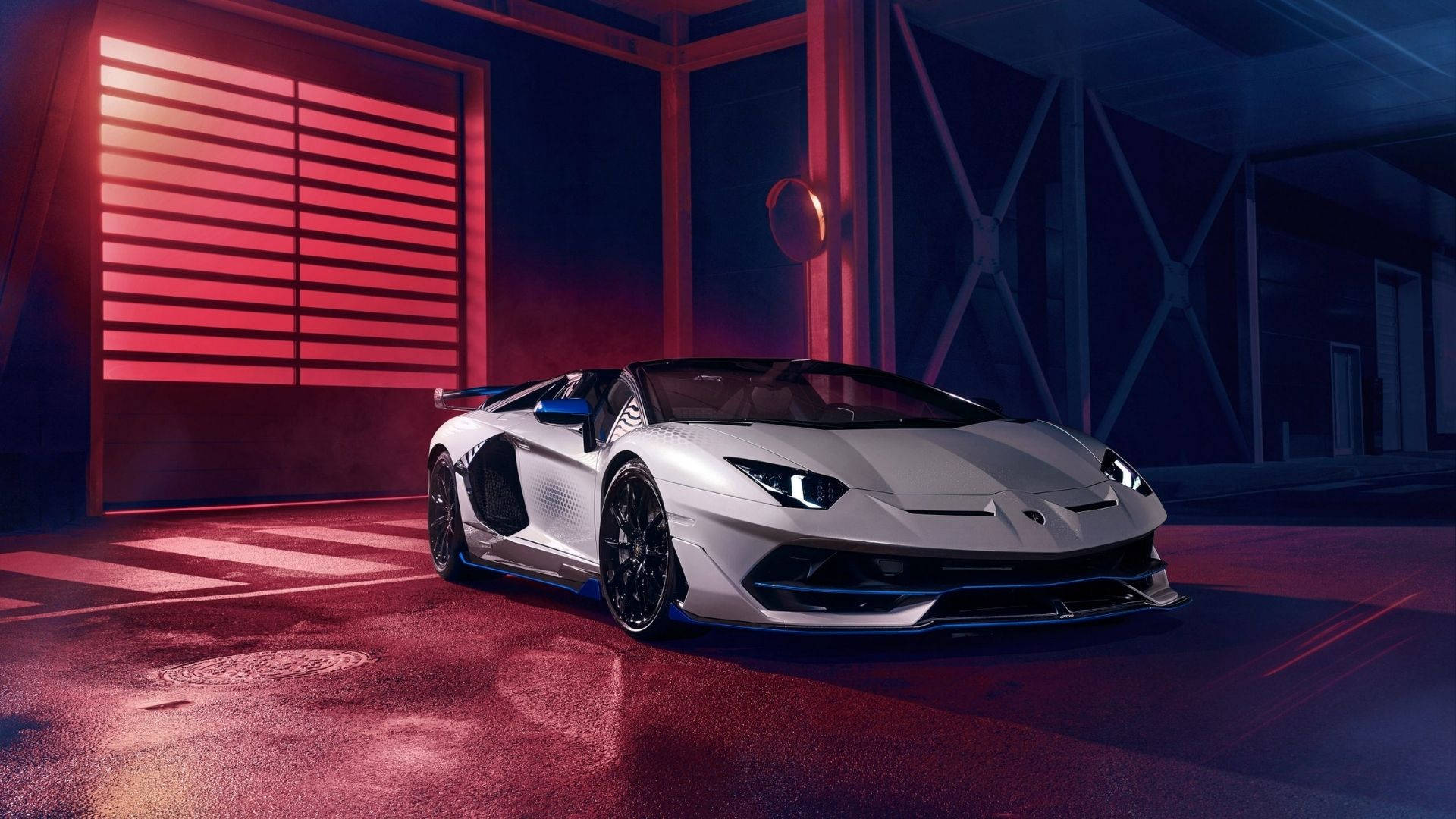 Chú thích: Một chiếc Lamborghini Aventador SVJ Xago màu xanh dương nửa đêm tuyệt đẹp Hình nền