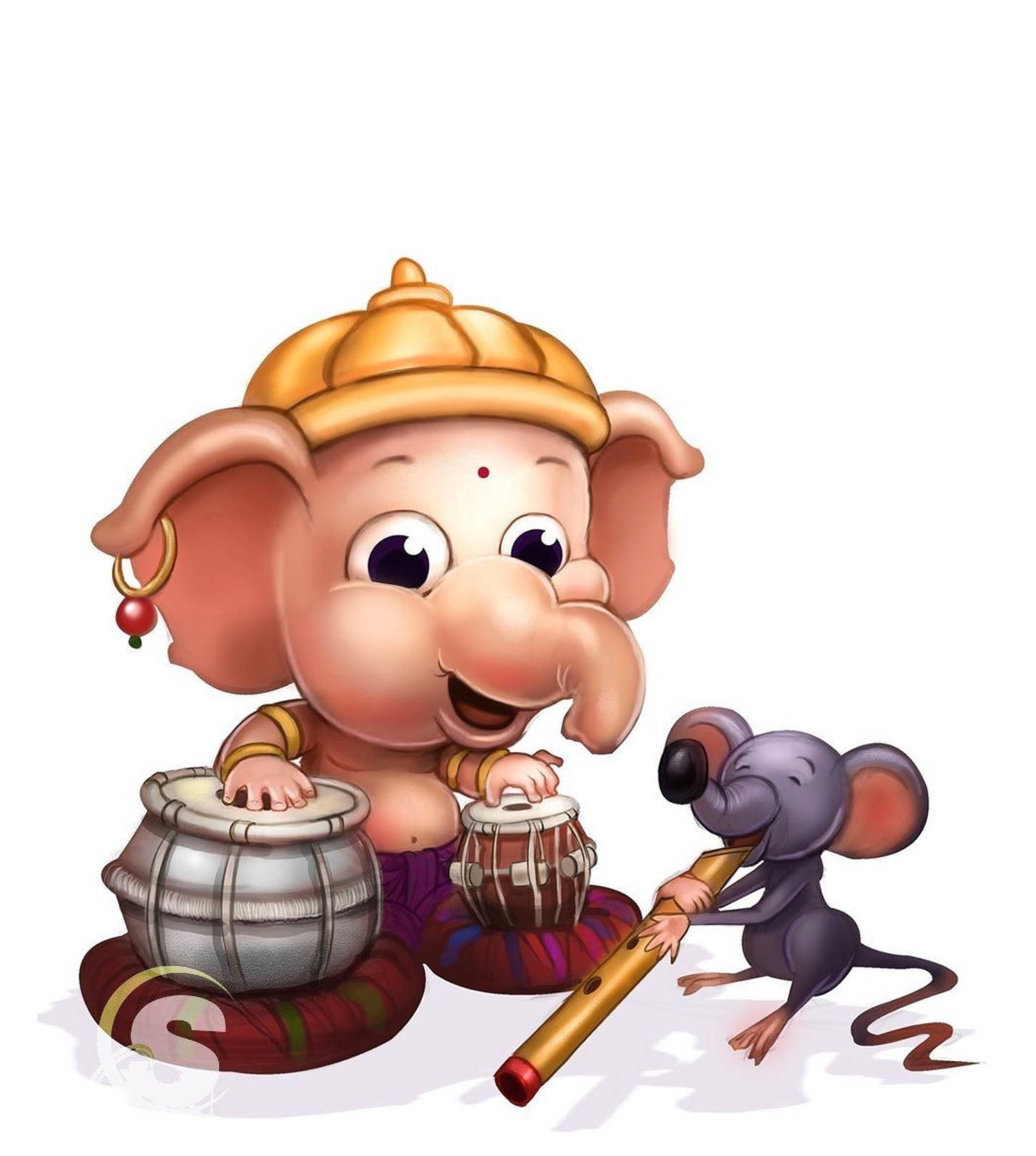 Chúa bé Ganesh và chuột Mushika đánh trống nghệ thuật Hình nền