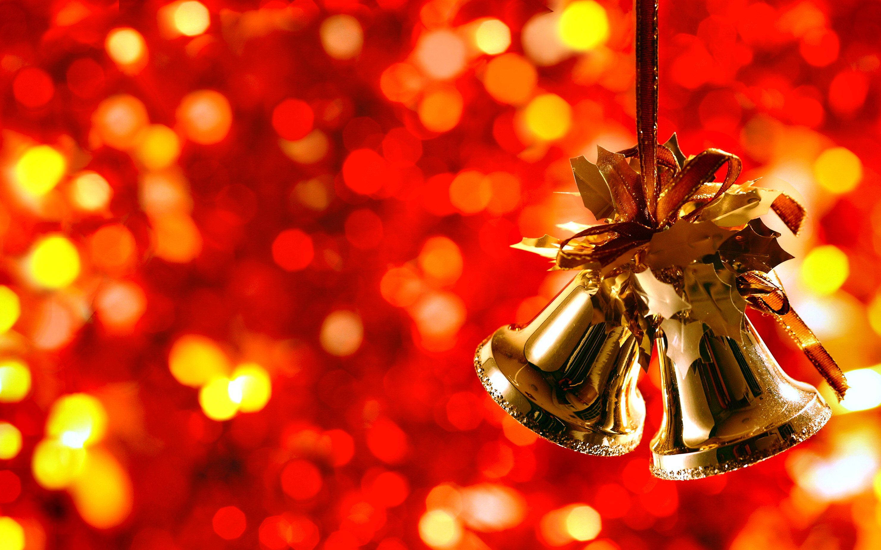 Chuông Giáng Sinh Vàng Lễ Hội Hiệu Ứng Bokeh Hình nền