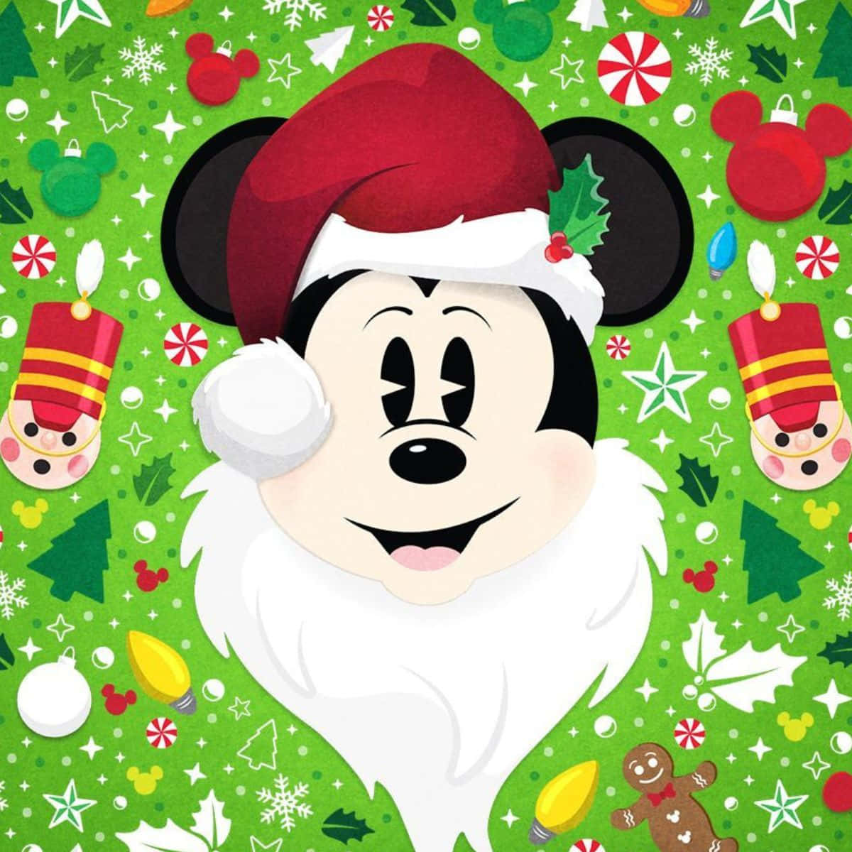Chuột Mickey đội mũ ông già Noel và trang trí Giáng sinh Hình nền