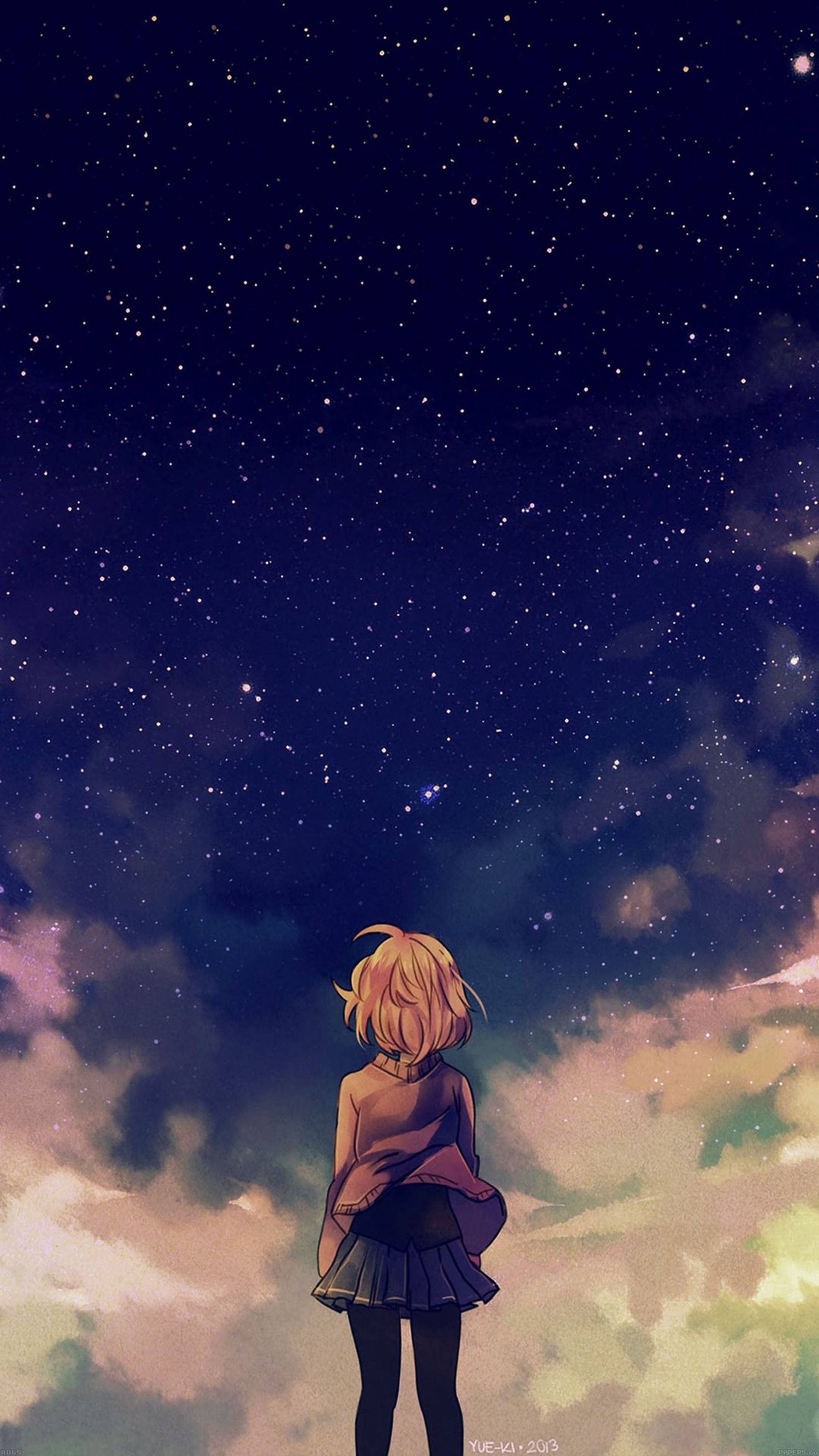 Cô gái Anime Bầu trời đầy sao iPhone Hình nền