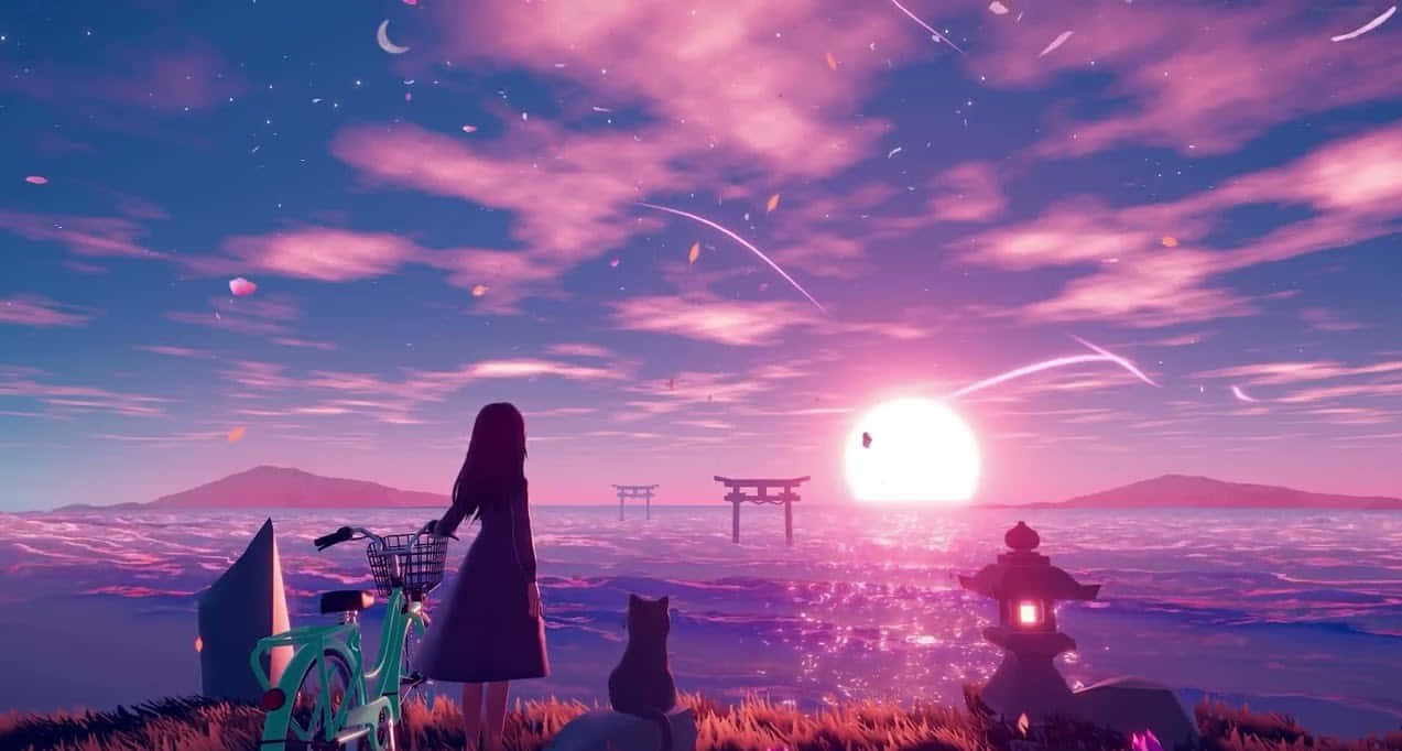Cô gái anime bình yên ngắm bầu trời