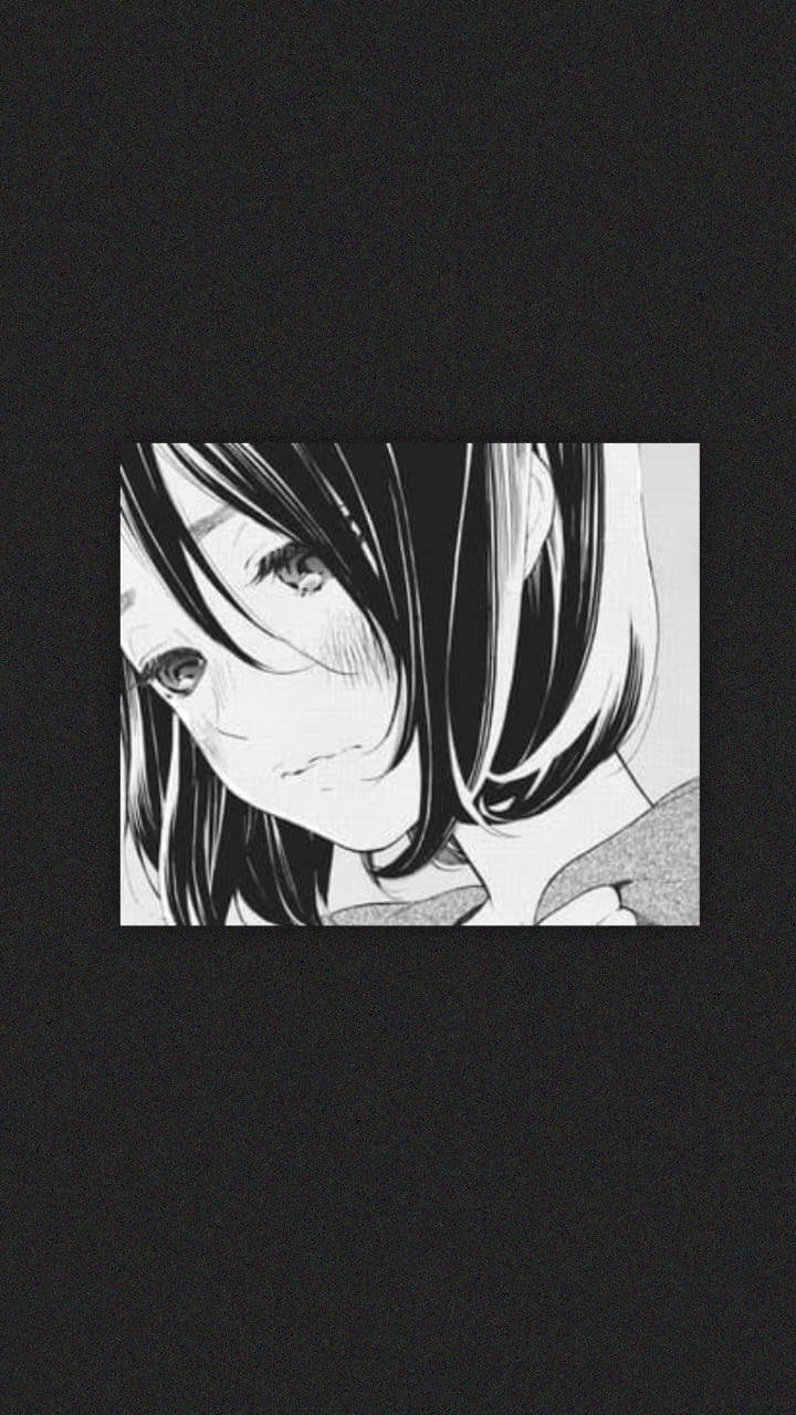 Cô gái anime buồn phong cách đen trắng cho điện thoại Hình nền