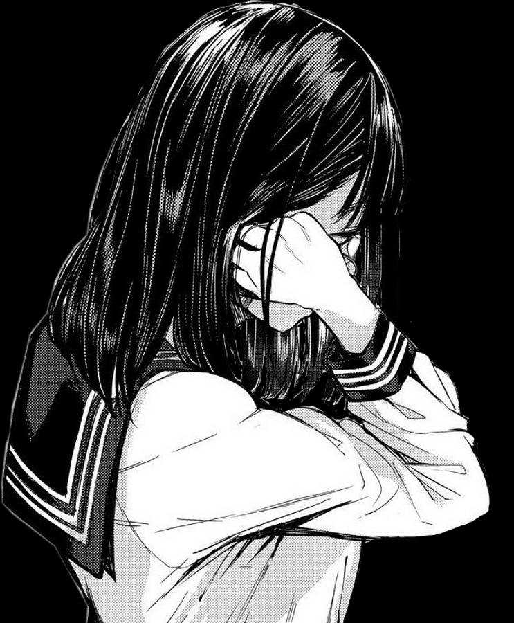Cô gái anime buồn bã trong đồng phục đen trắng Hình nền