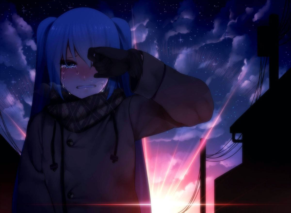 Cô gái anime buồn trong hoàng hôn đầy thẩm mỹ Hình nền