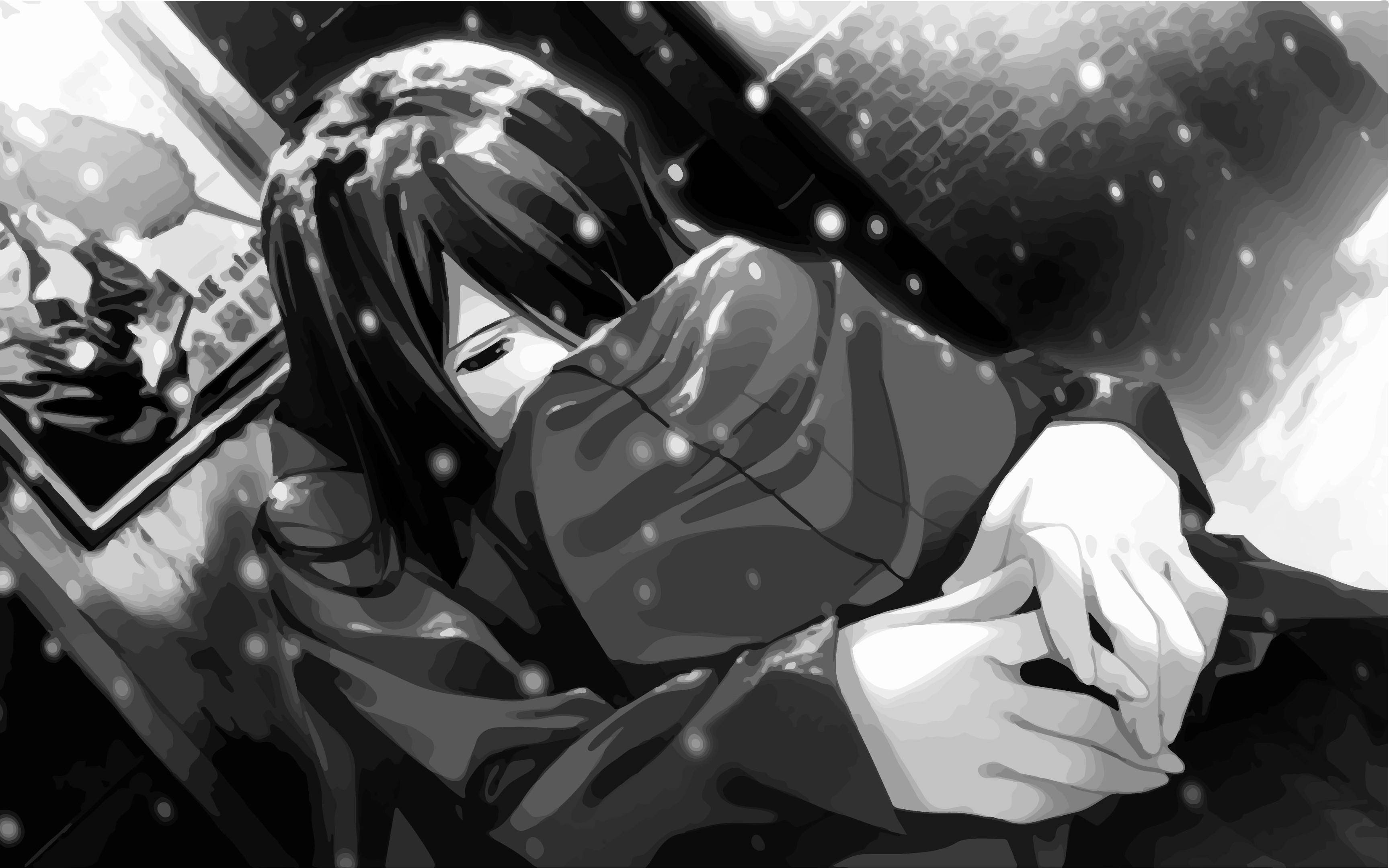 Cô gái anime buồn khóc đen trắng cho máy tính
