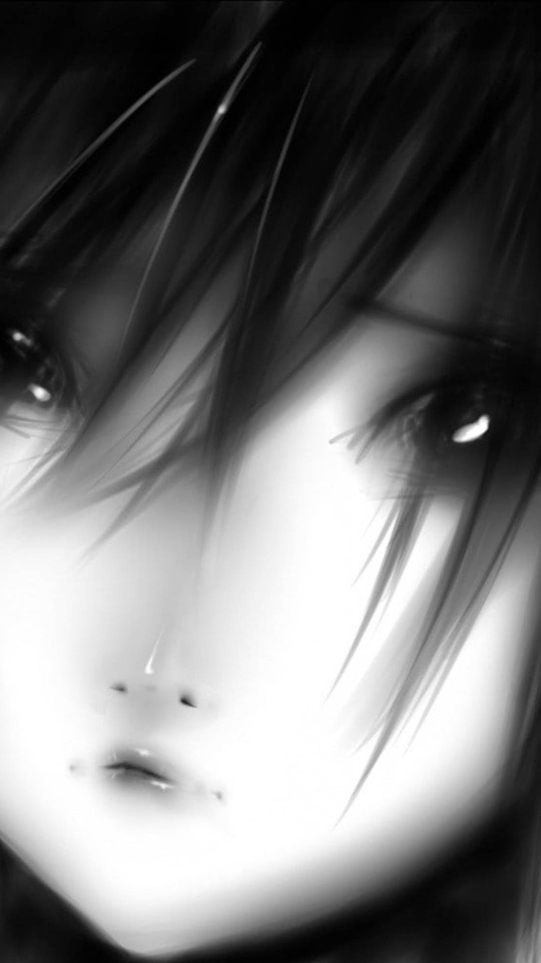 Cô gái anime buồn bã cận cảnh đen trắng Hình nền
