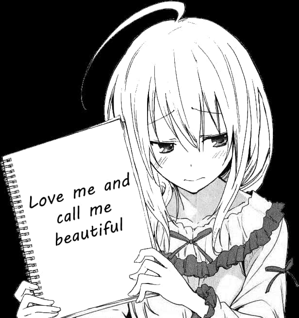 Cô gái anime cầm sổ tay với lời yêu cầu Hình nền