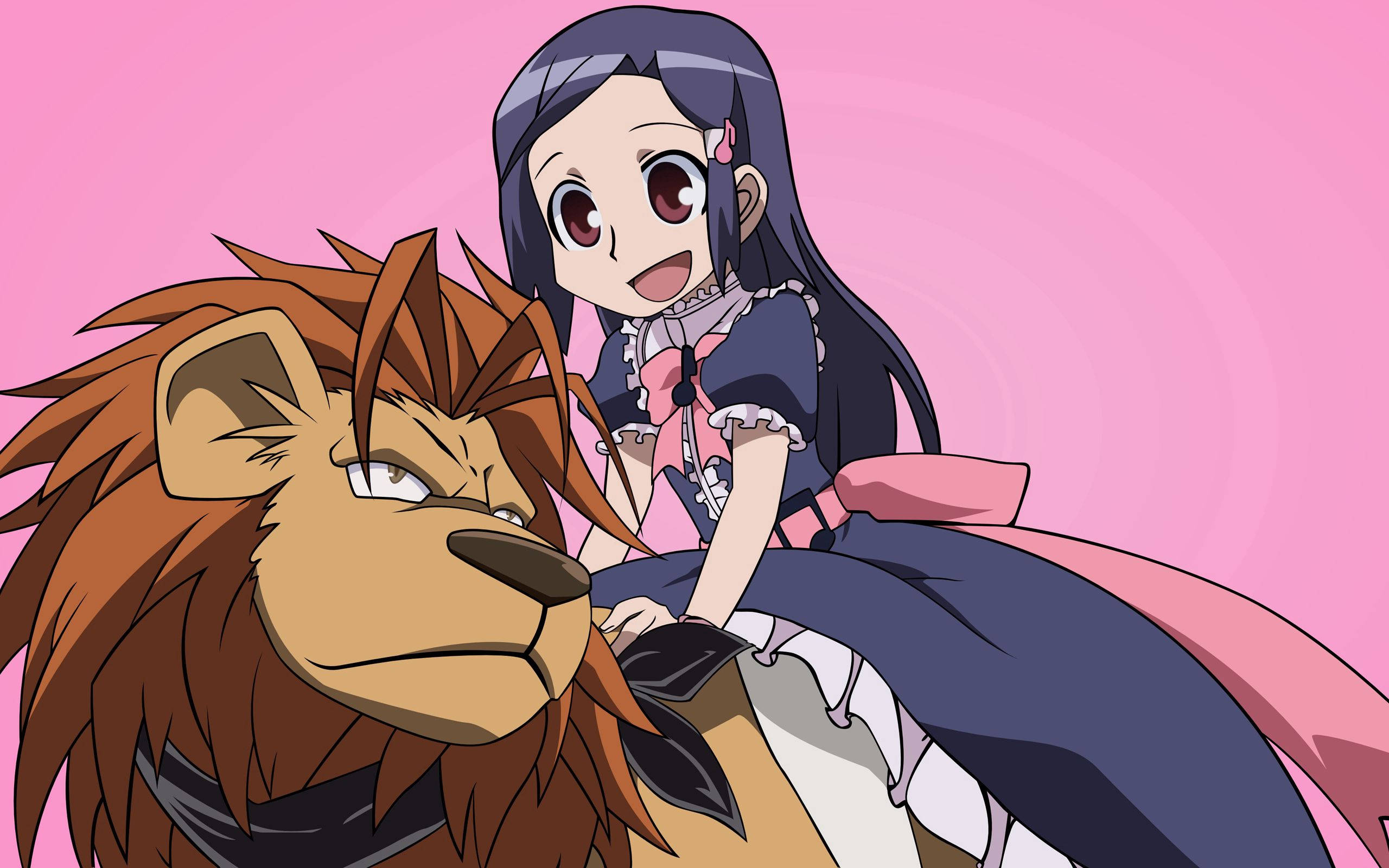 Cô gái anime cưỡi sư tử vào hoàng hôn Hình nền