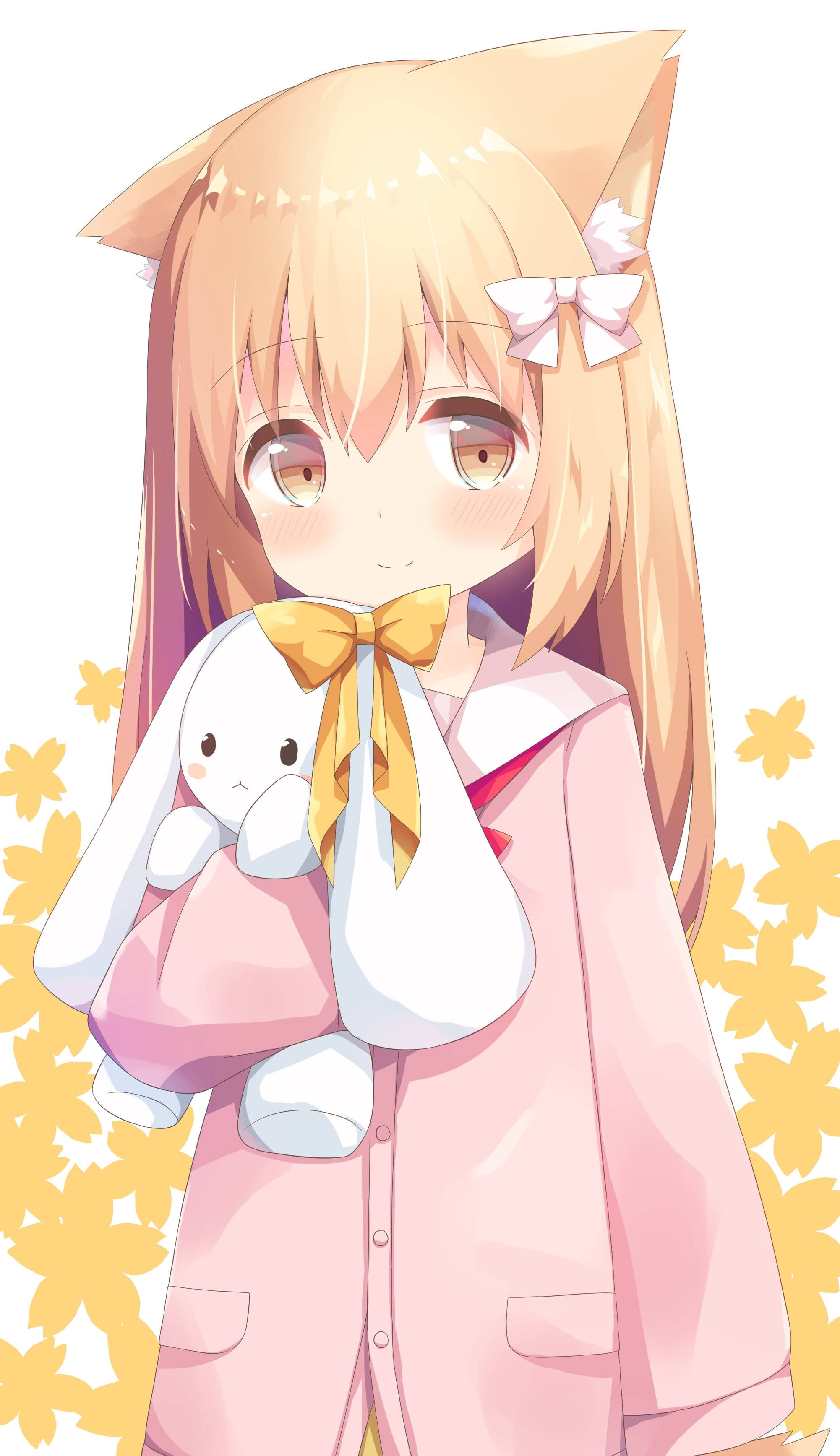 Cô gái anime dễ thương và chú thỏ cho iPhone Hình nền