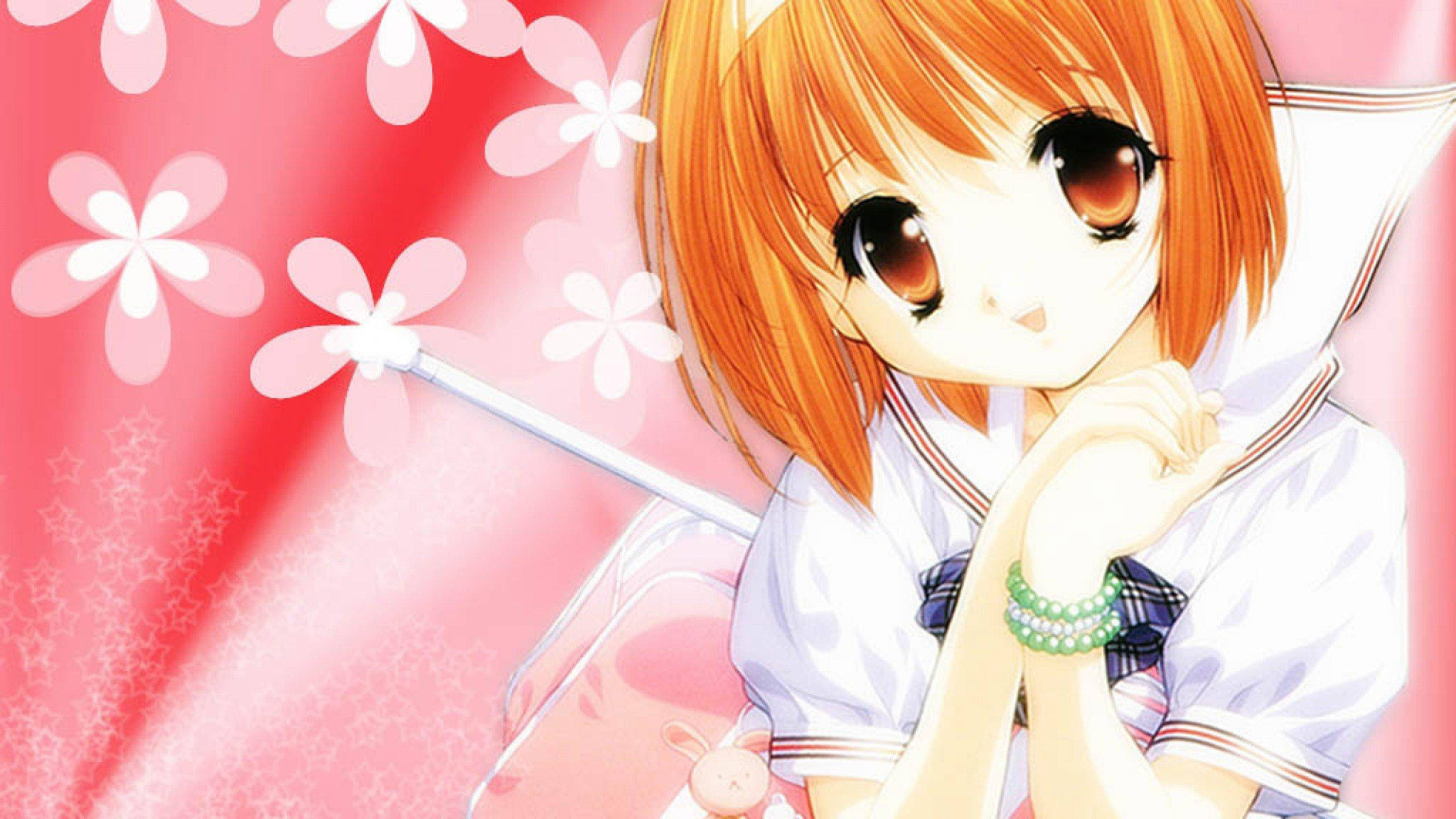 Cô gái anime dễ thương với hoa hồng Hình nền