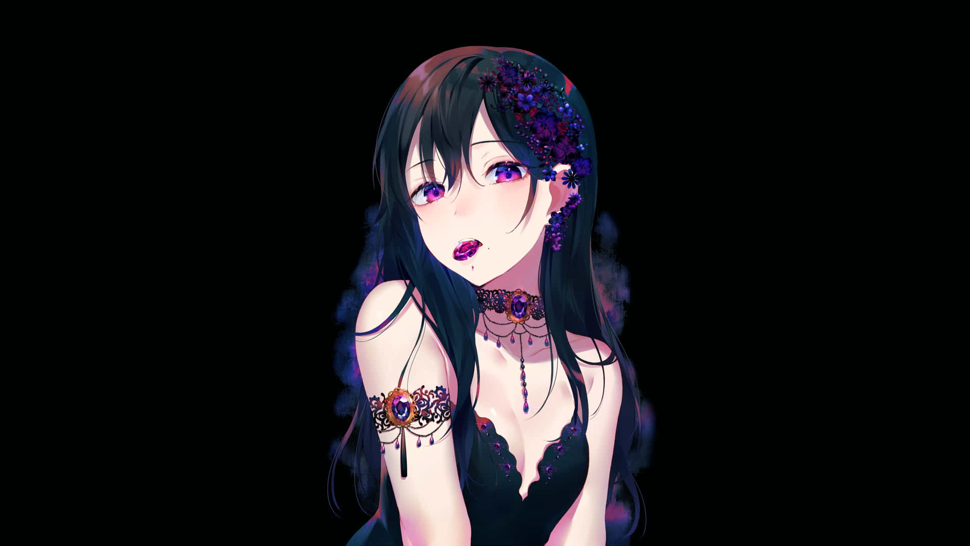 Cô Gái Anime Dễ Thương Phong Cách Tối Hình nền