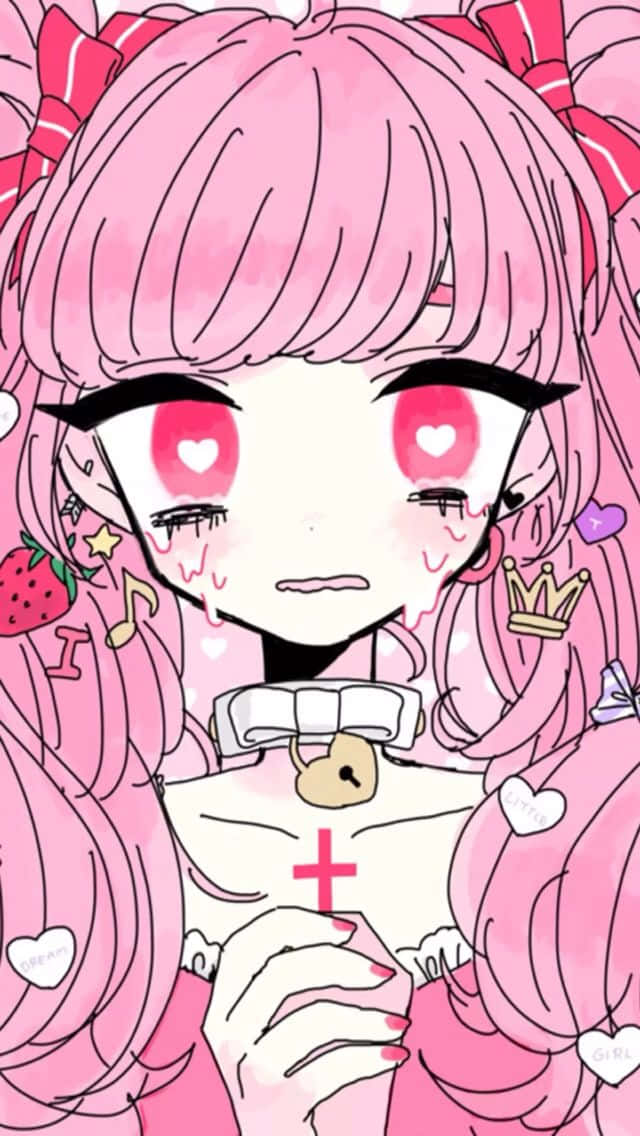 Cô gái anime dễ thương phong cách pastel goth đang cầu nguyện Hình nền