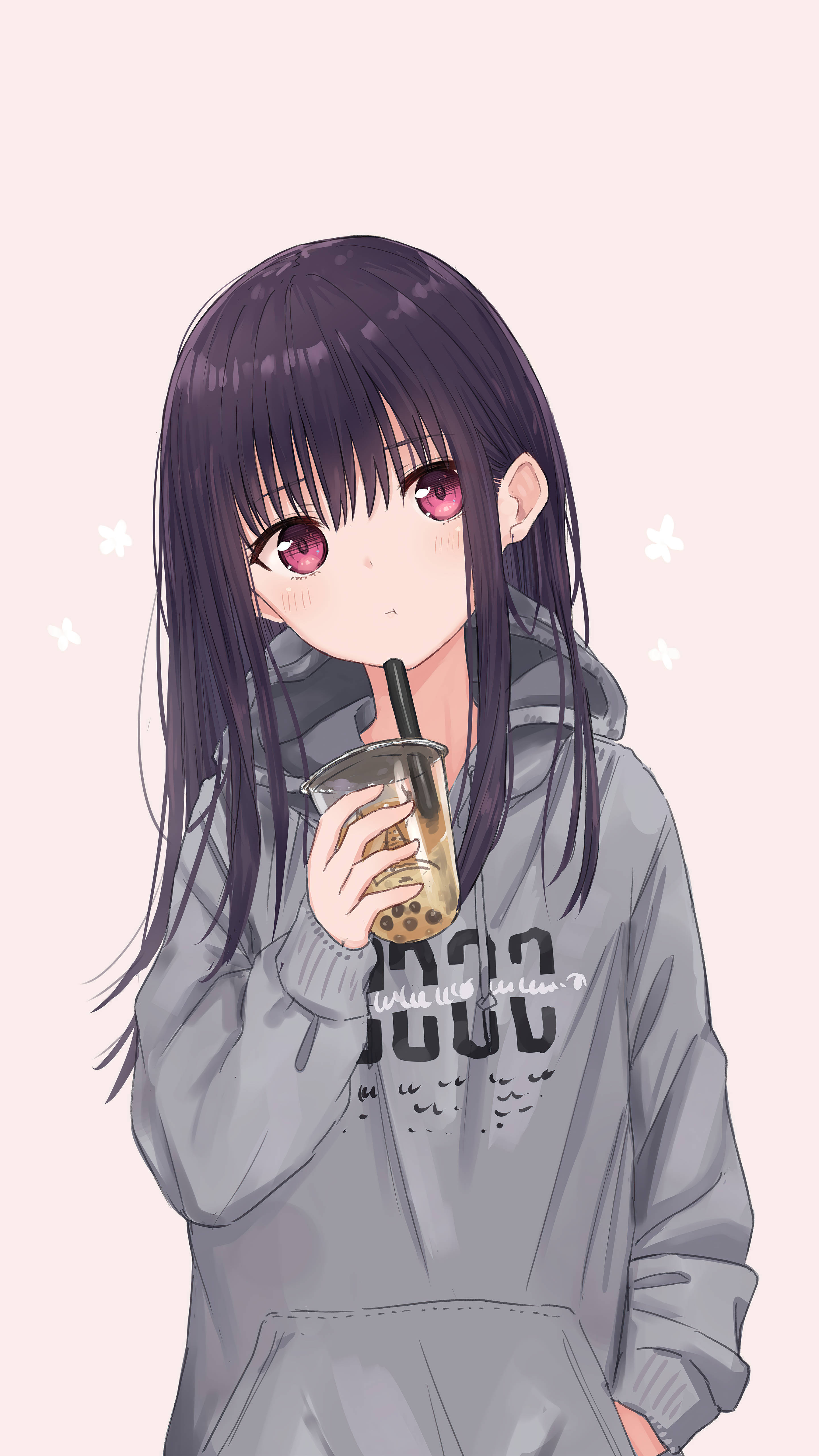 Cô gái anime dễ thương Kazumi với trà sữa Hình nền