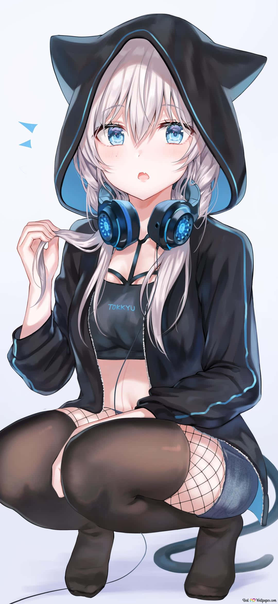 Cô gái anime dễ thương với tai nghe Hình nền