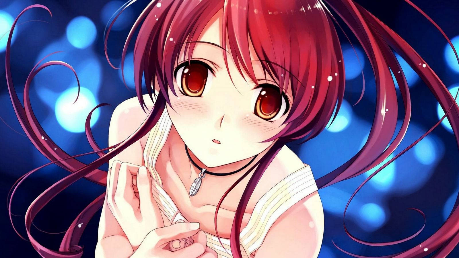 Cô gái anime dễ thương với mái tóc đỏ Hình nền