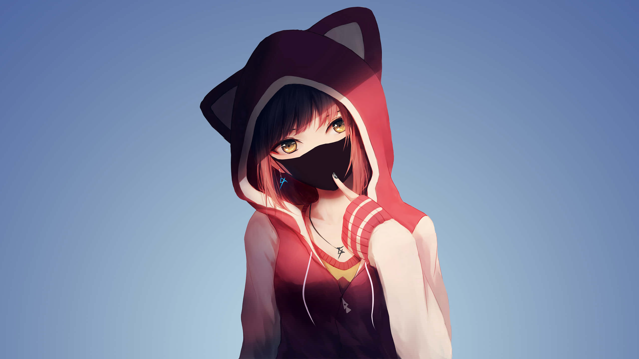 Cô gái anime dễ thương trong áo hoodie Hình nền