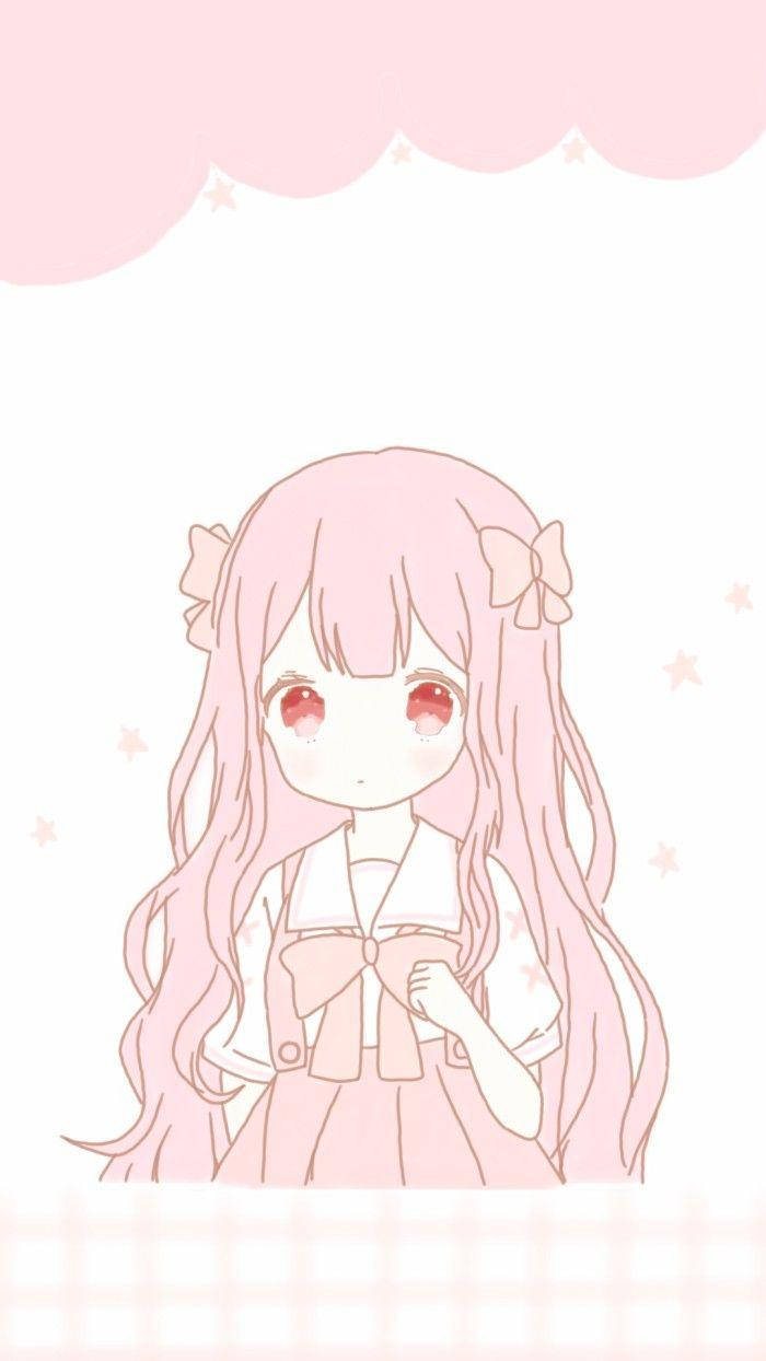 Cô gái anime dễ thương với nơ hồng Hình nền