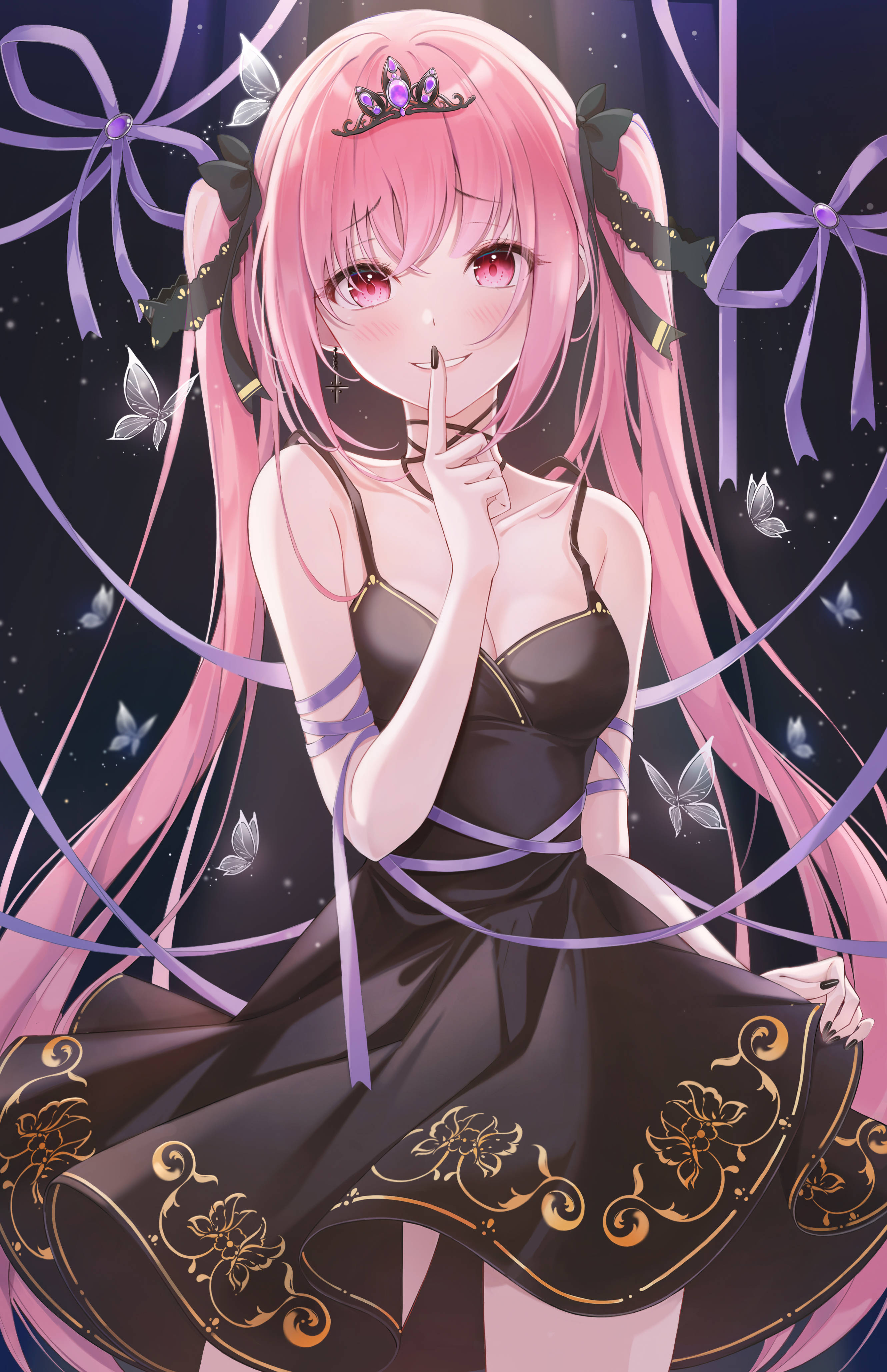 Cô Gái Anime Dễ Thương Với Váy Đen Hình nền