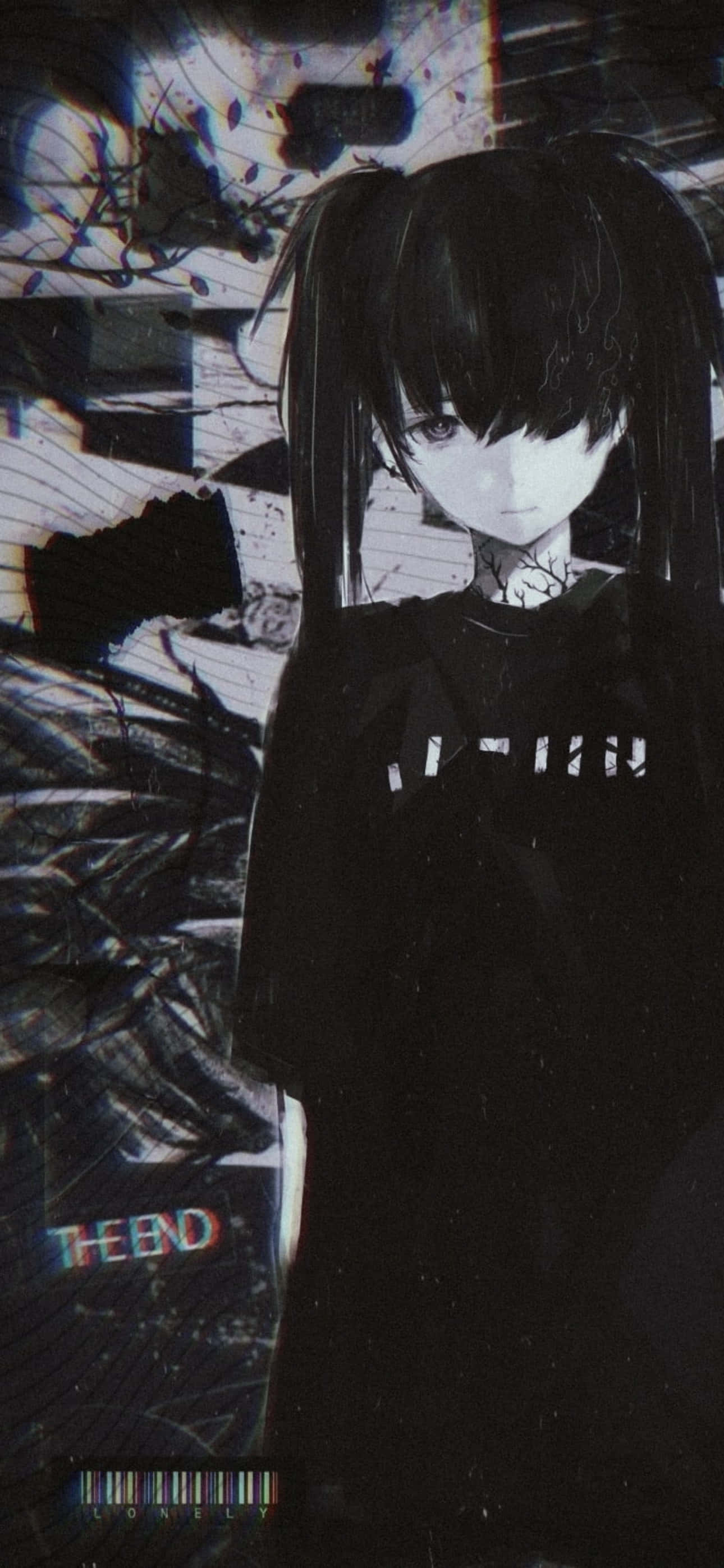 Cô gái anime Emo mặc đồ đen trên iPhone Hình nền