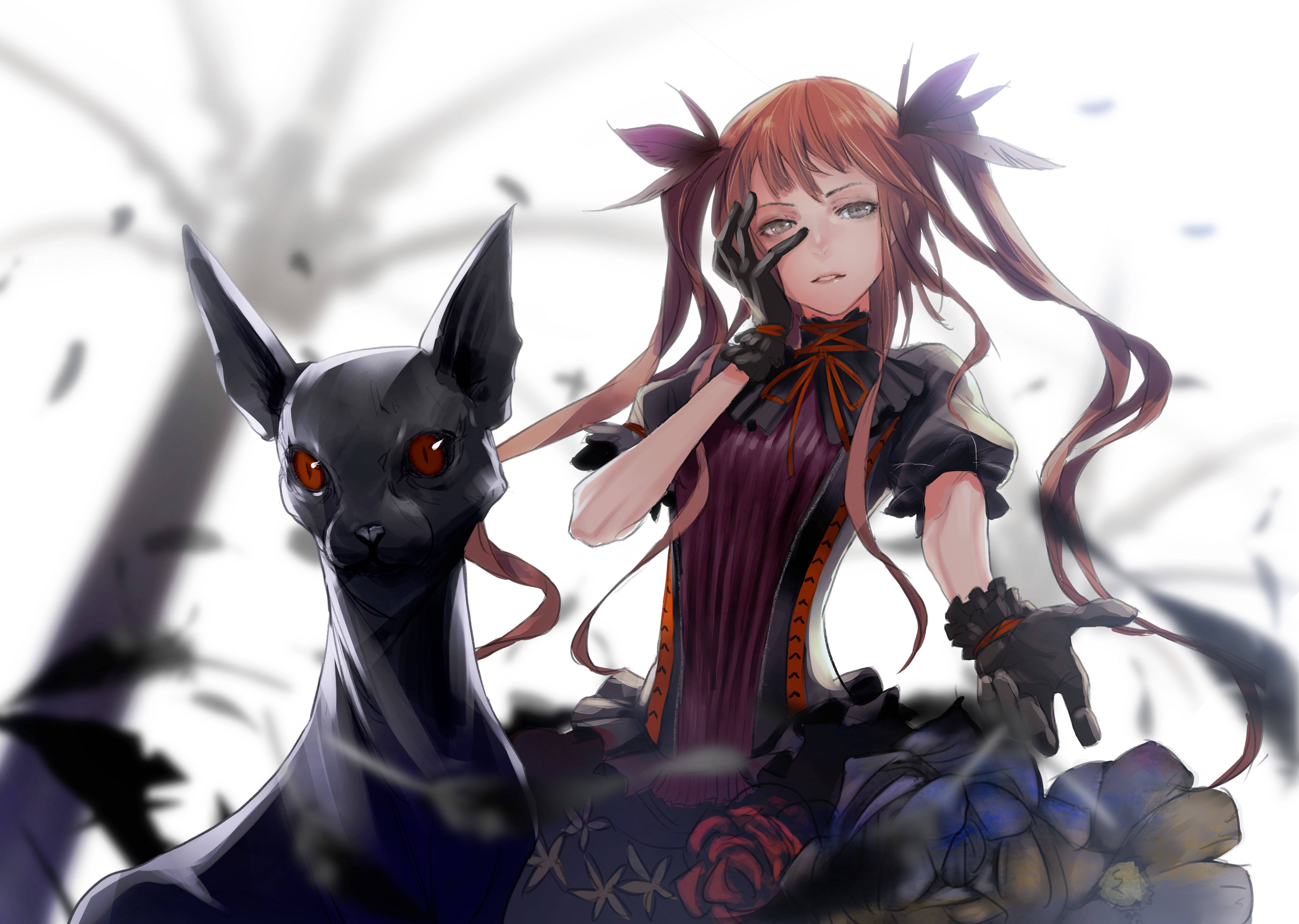 Cô gái anime Gothic chia sẻ khoảnh khắc thân mật với chú mèo của mình Hình nền
