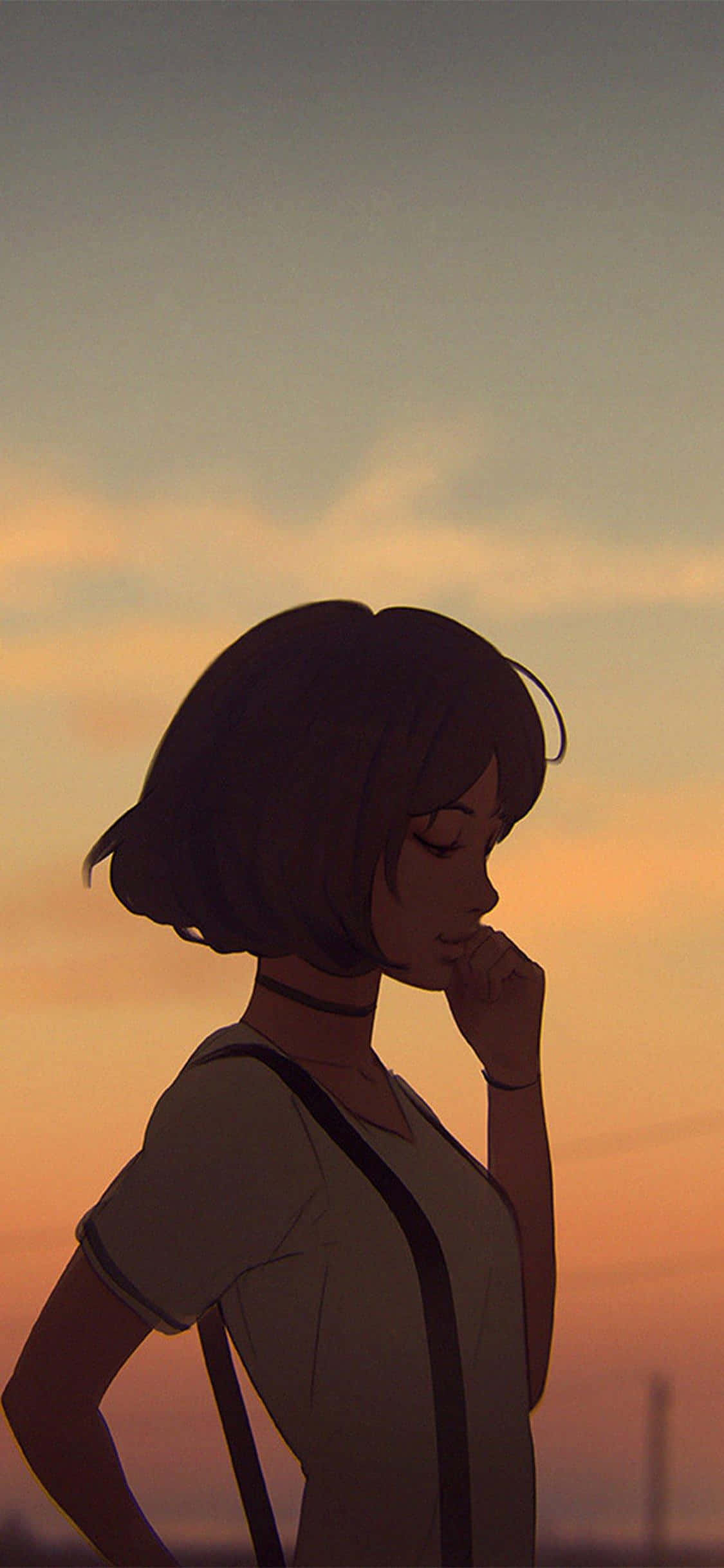 Cô gái anime Hàn Quốc bóng lưng hoàng hôn Hình nền