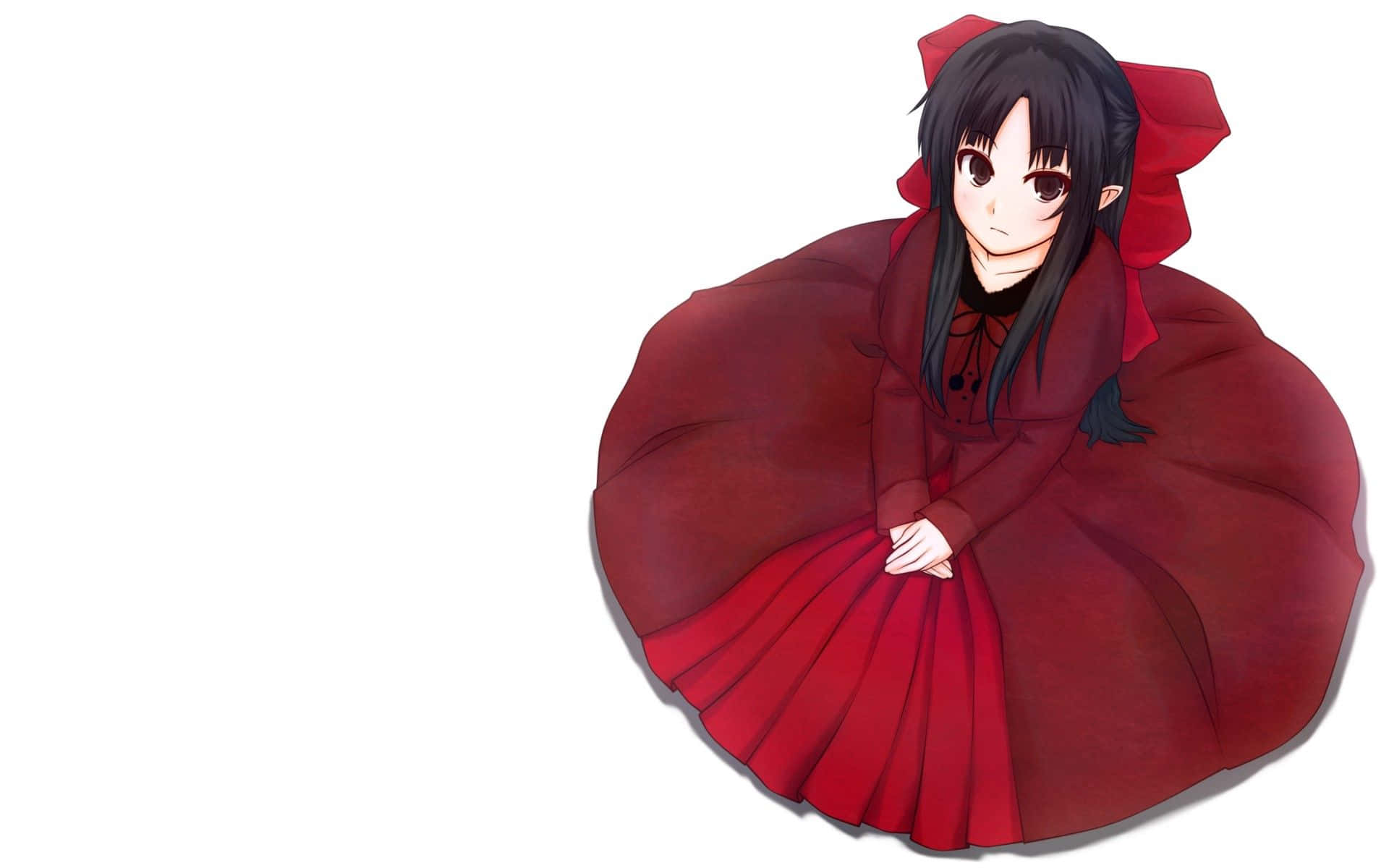 Cô gái anime mặc váy đỏ kín đáo Hình nền