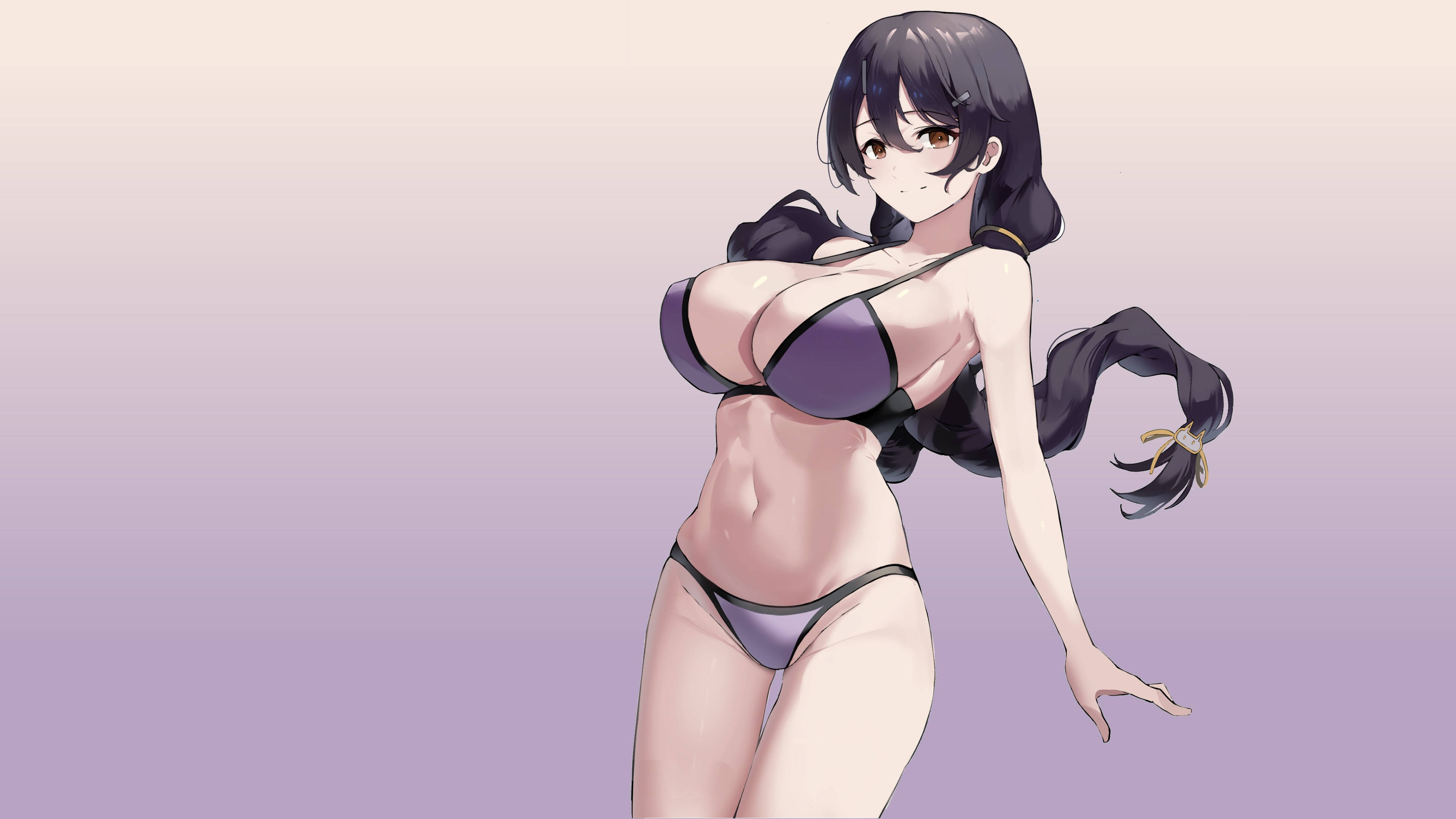 Cô gái anime mặc bikini tím Hình nền