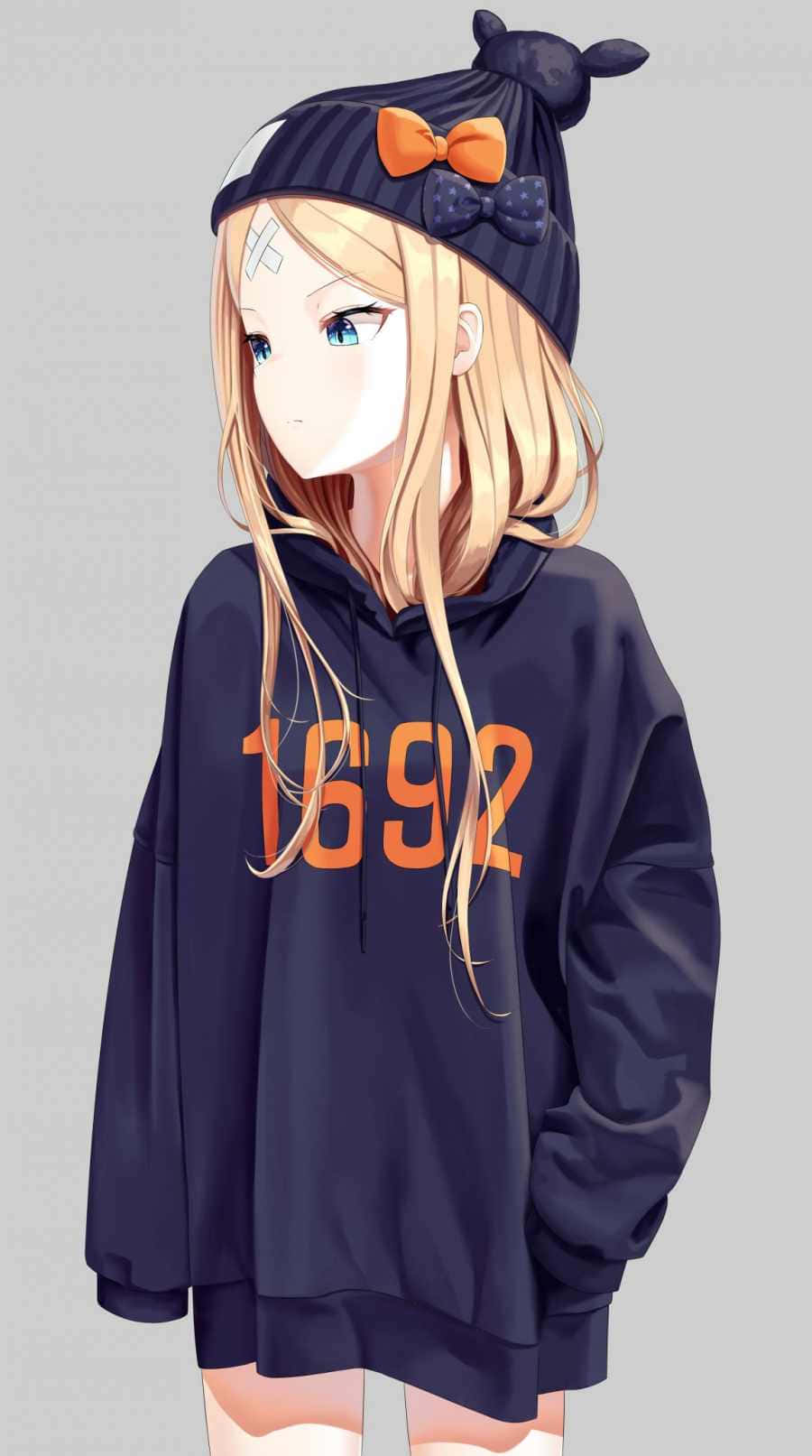 Cô gái anime mặc áo hoodie ấm áp Hình nền